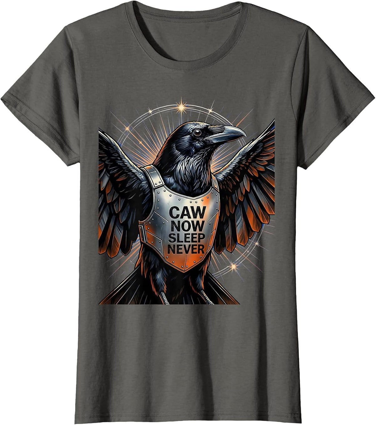 Women's Caw Now Sleep Never Crow Night Owl Design T-Shirt - Asphalt Grey