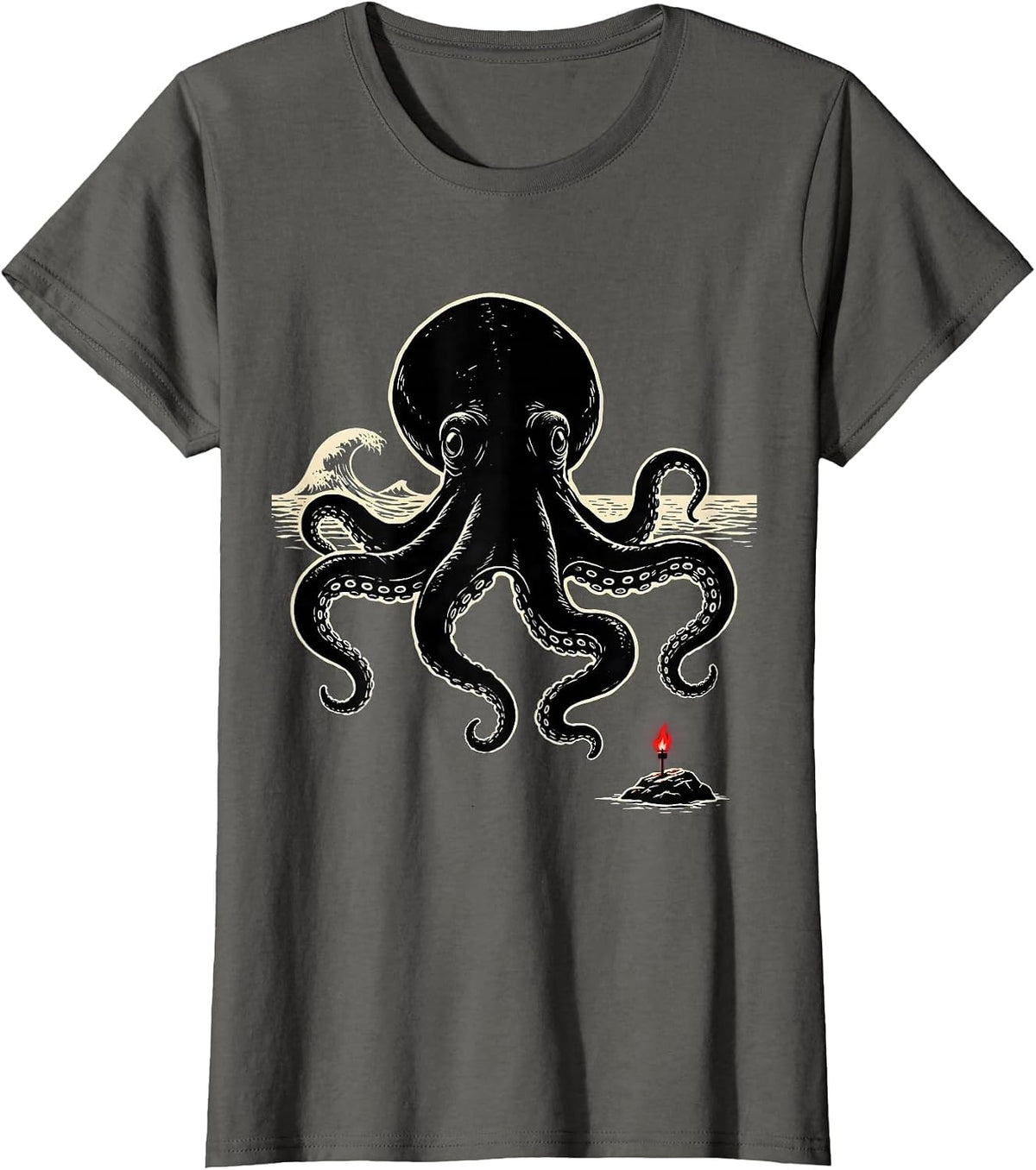 Women's Kraken Sea Monster Vintage Octopus Lover T-Shirt - Asphalt Grey