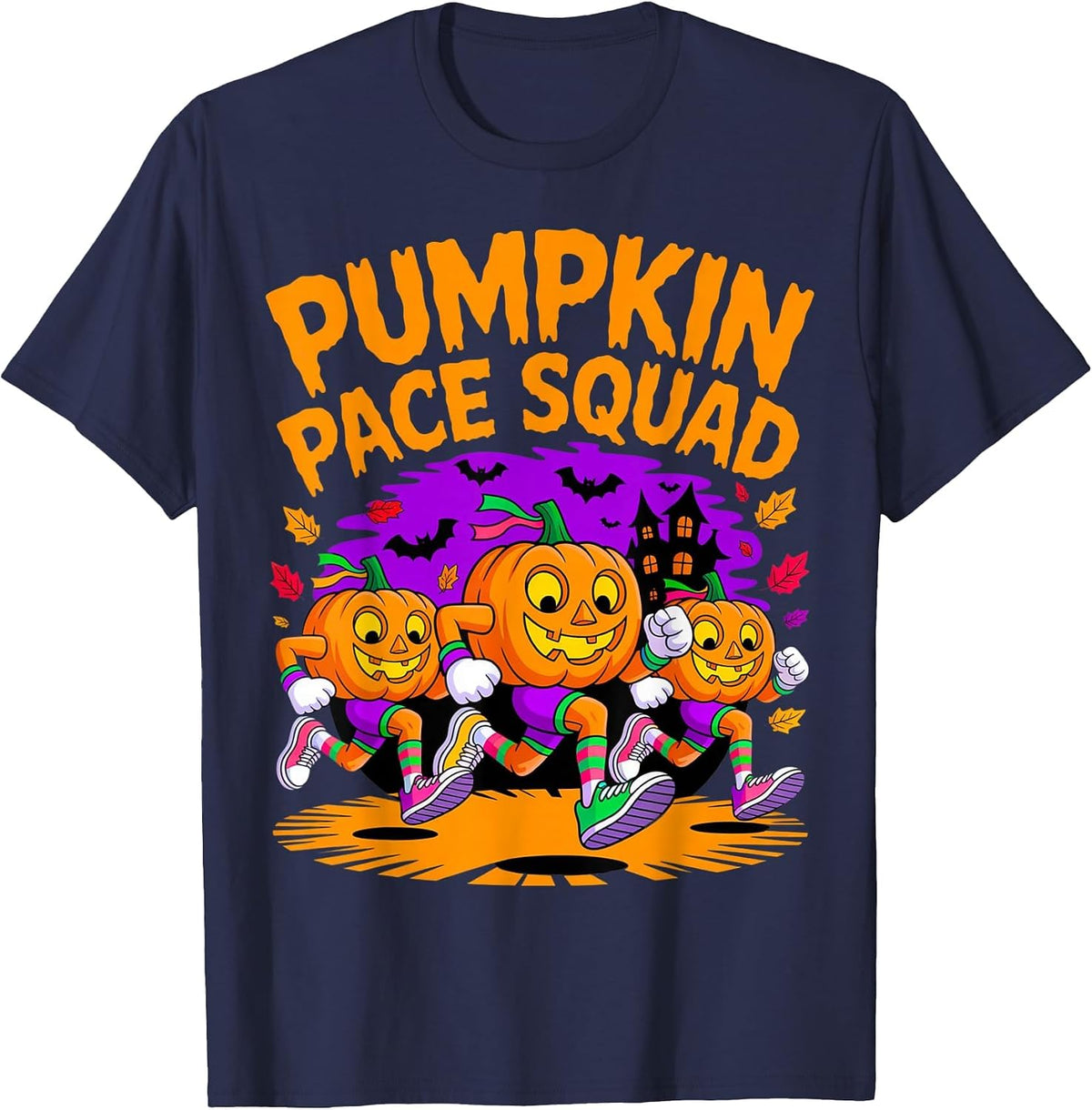 Pumpkin Pace Squad Runner Costume Halloween Running Marathon T-Shirt - Navy Blue