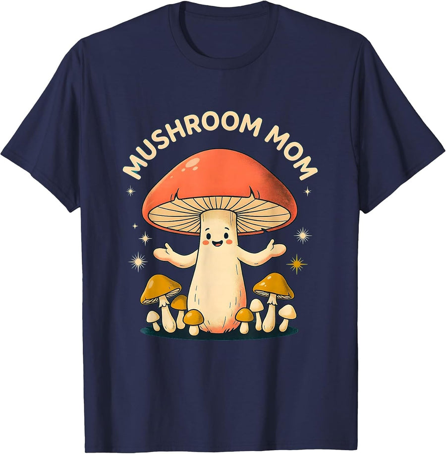 Mushroom Mom Nature Lover Fungi Design T-Shirt - Navy Blue