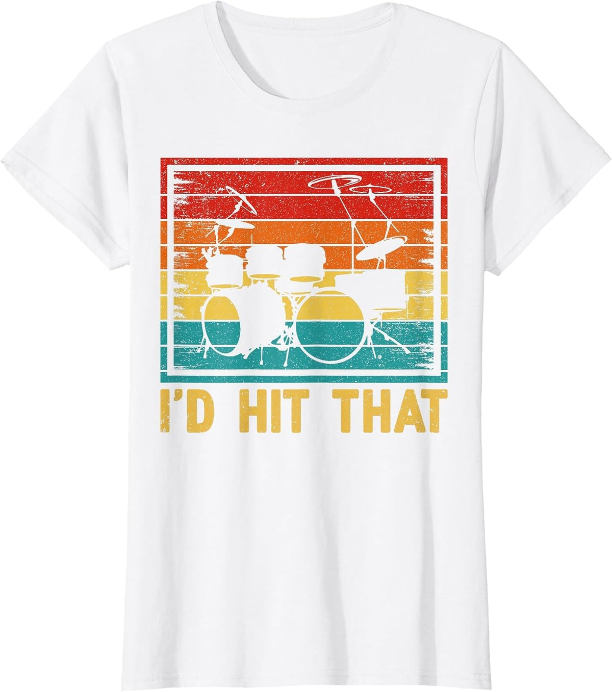 Drum Set Vintage I'd Hit that Drum Player Drumming Drummer T-Shirt - White