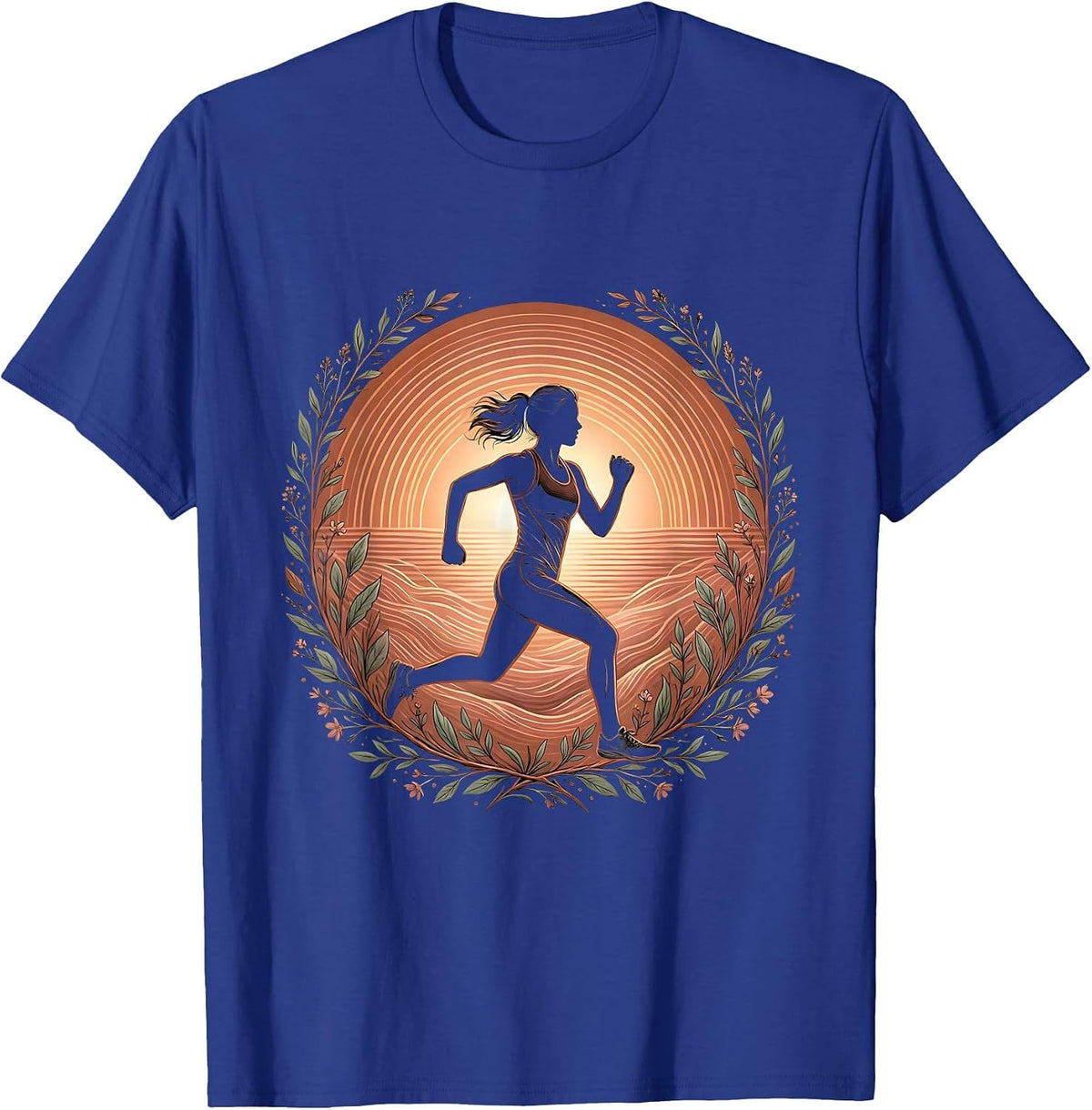 Men's Runner Silhouette Sunrise Burst Athleisure Design T-Shirt - Royal Blue