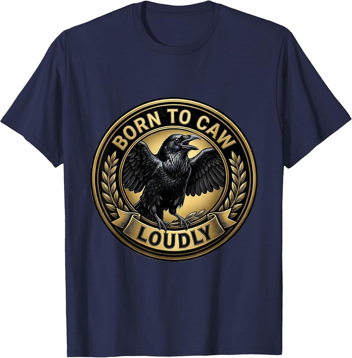Men's Born to Caw Loudly Crow Bird Design T-Shirt - Navy Blue