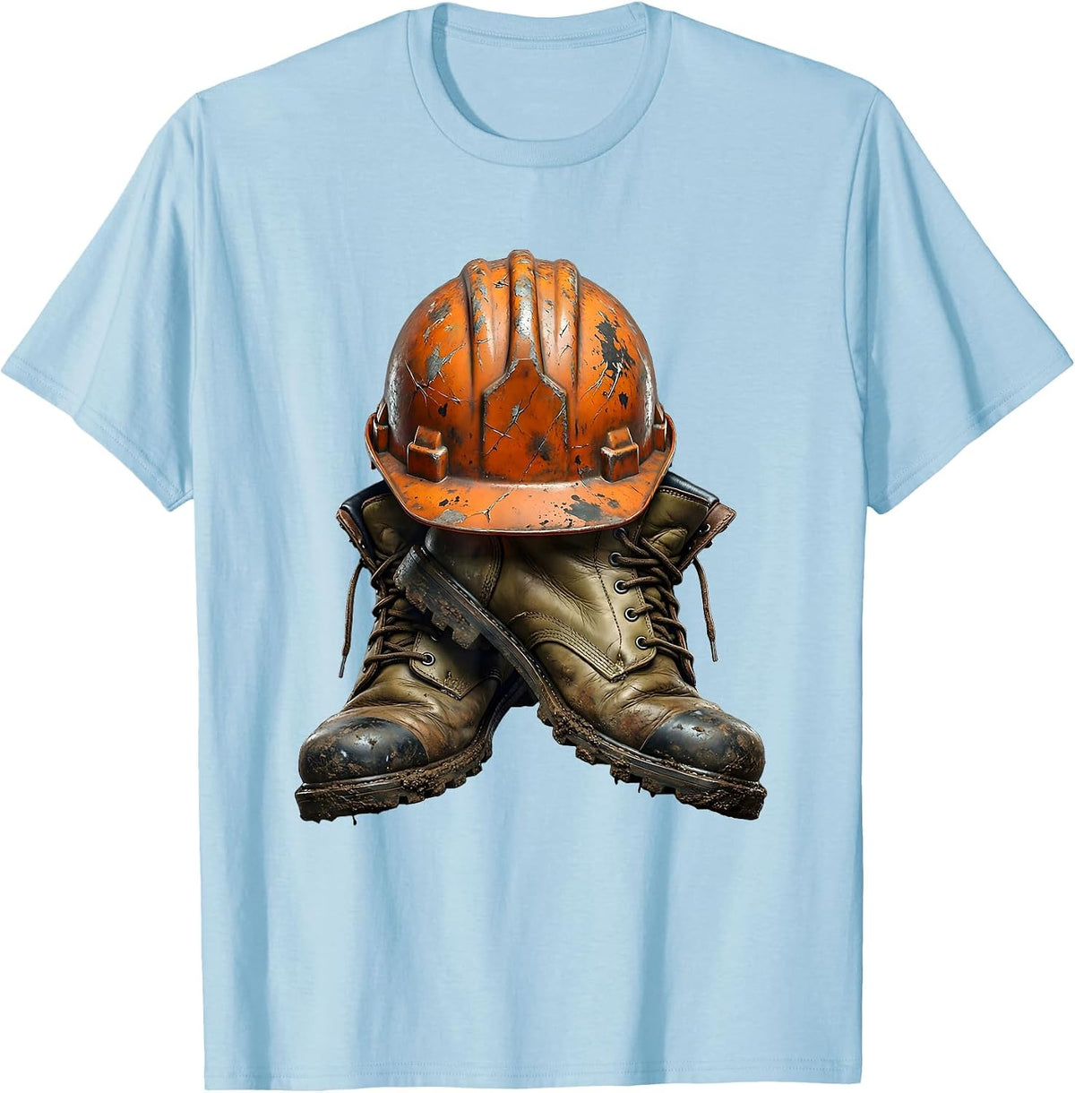 Men's Hard Hat and Work Boots Crossed Tools Graphic T-Shirt - Baby Blue
