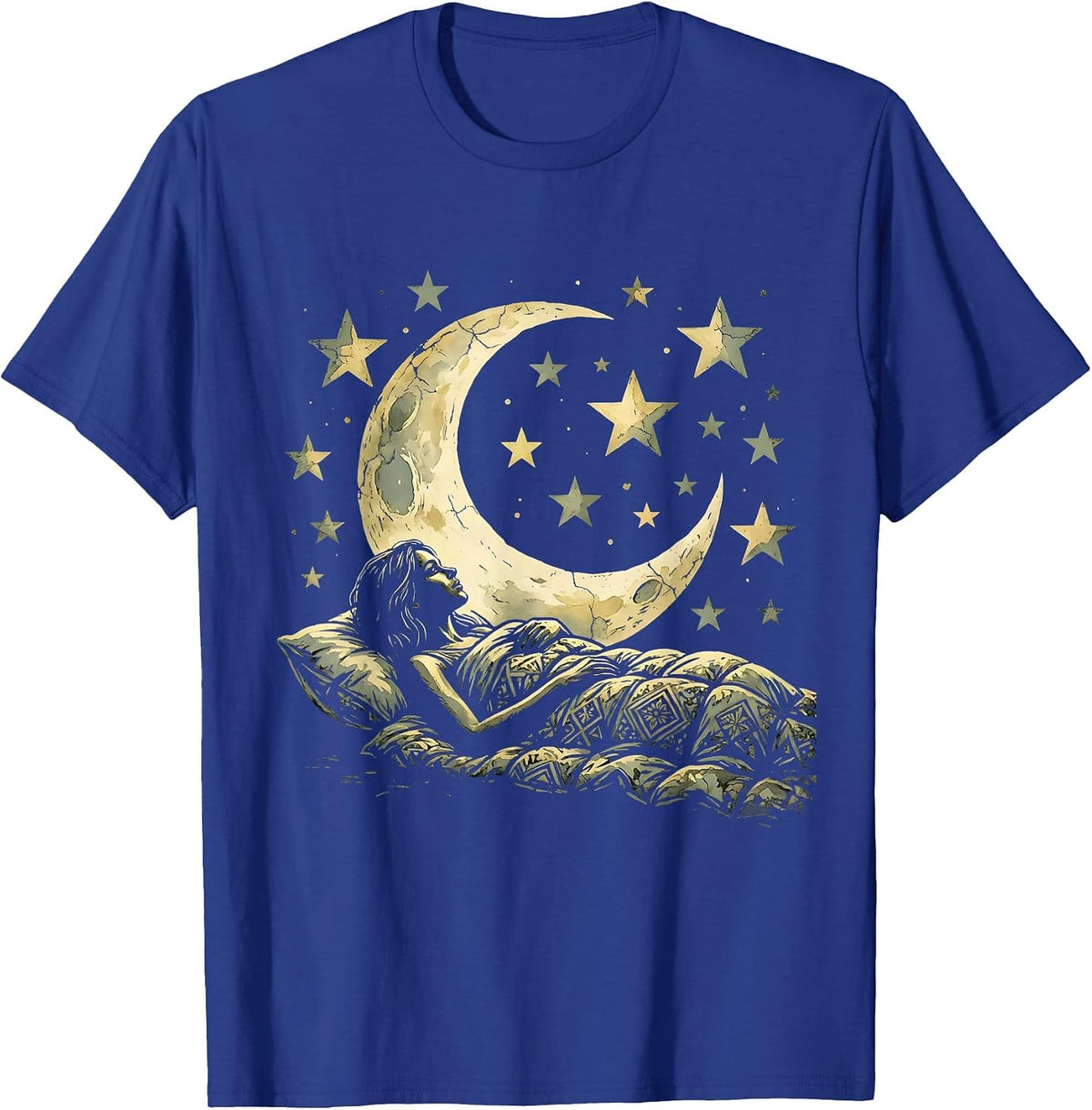 Stargazing Camping Night Sky Illustration T-Shirt - Royal Blue
