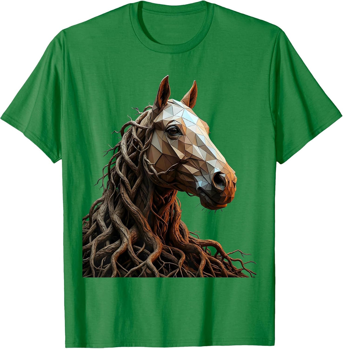 Men's Horse Head Twisted Tree Roots Nature Art Design T-Shirt - Kelly Green