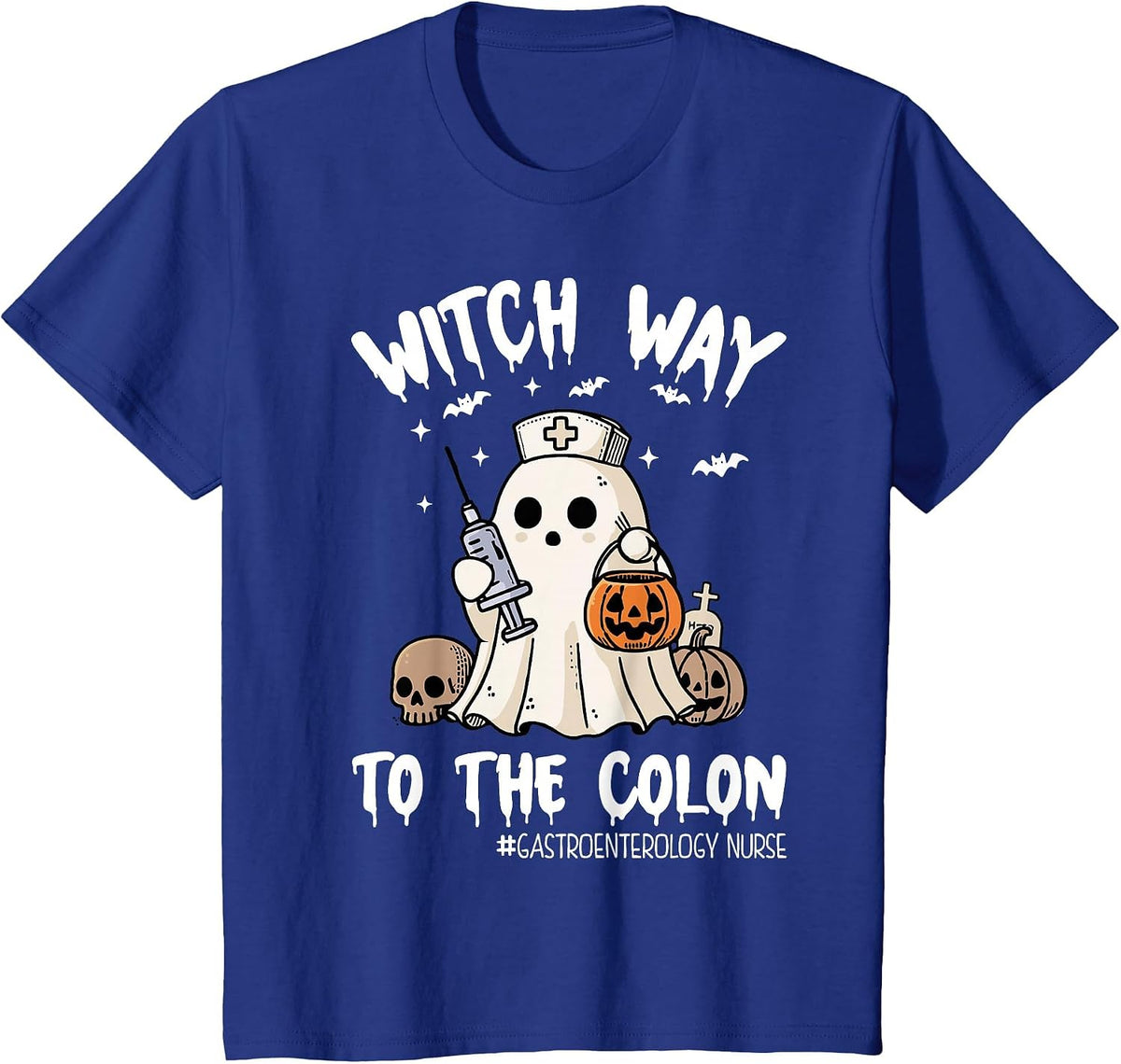 Gastroenterology Nurse Halloween Endo Nurse Ghost Endoscopy T-Shirt - Royal Blue