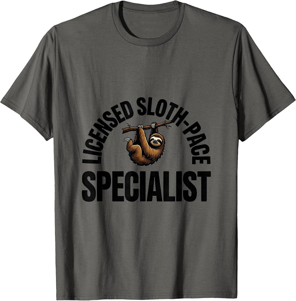 Licensed Sloth-Pace Specialist Funny Sloth Novelty Animal T-Shirt - Asphalt Grey