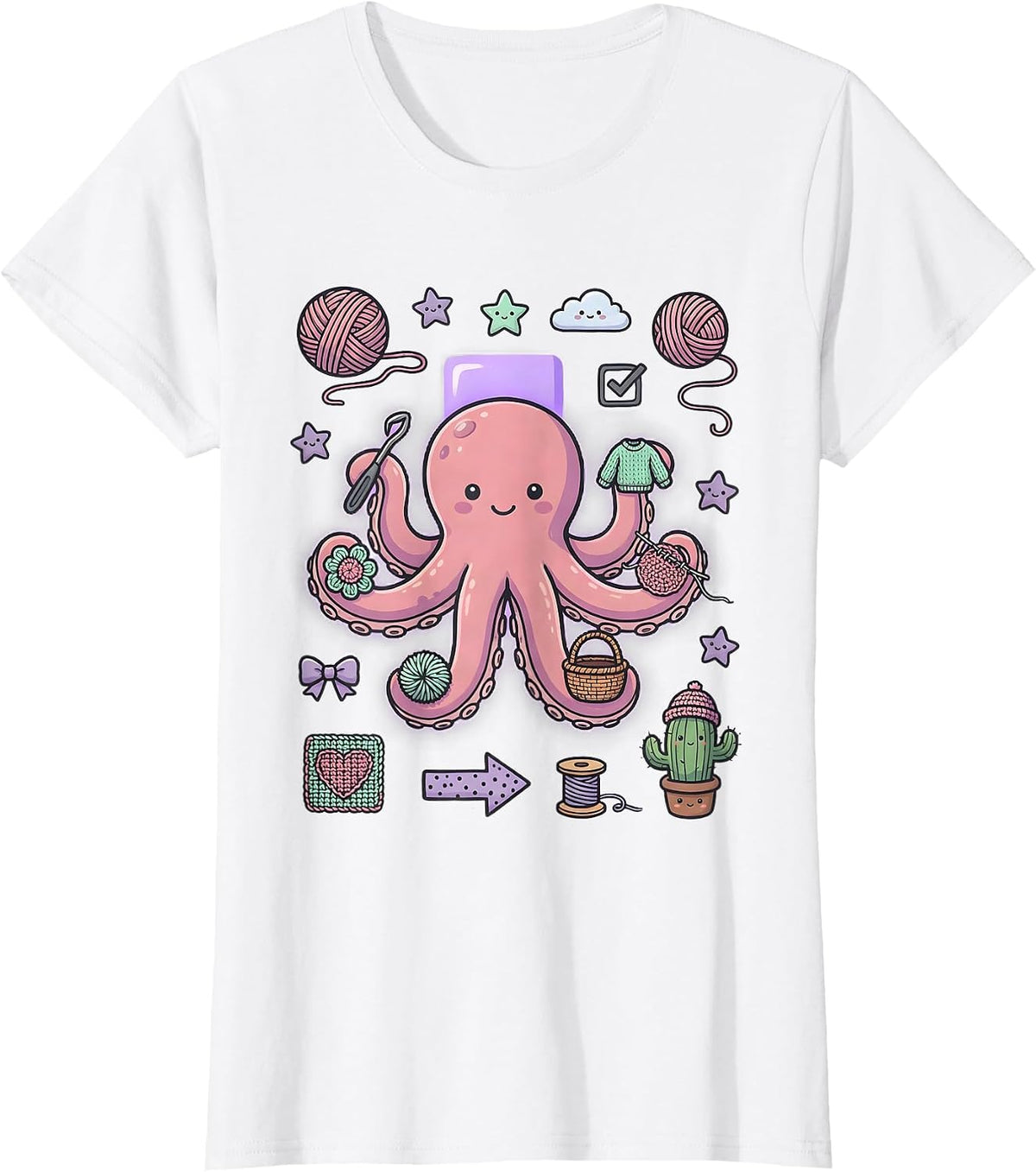 Octopus Crocheting With All Eight Tentacles T-Shirt - White