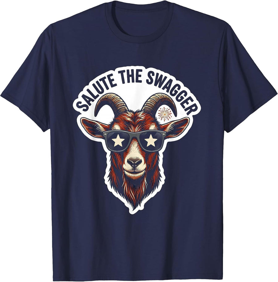 Salute The Swagger Funny Goat With Sunglasses Animal Lover T-Shirt - Navy Blue