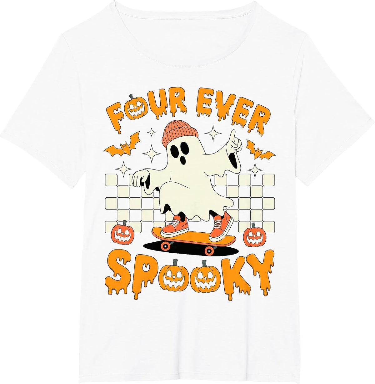 Four Ever Spooky Boys Halloween 4th Birthday Party Costume T-Shirt - White