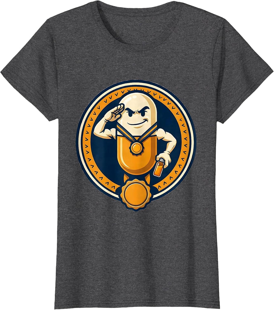 Capsule Mascot Pharmacy Tech Humor Pharmacist Gift T-Shirt, Women, Dark Heather Grey, Large - As Pictured