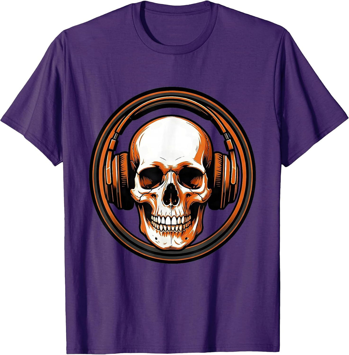 Men's Skull With Oversized Headphones Graphic Tee T-Shirt - Purple