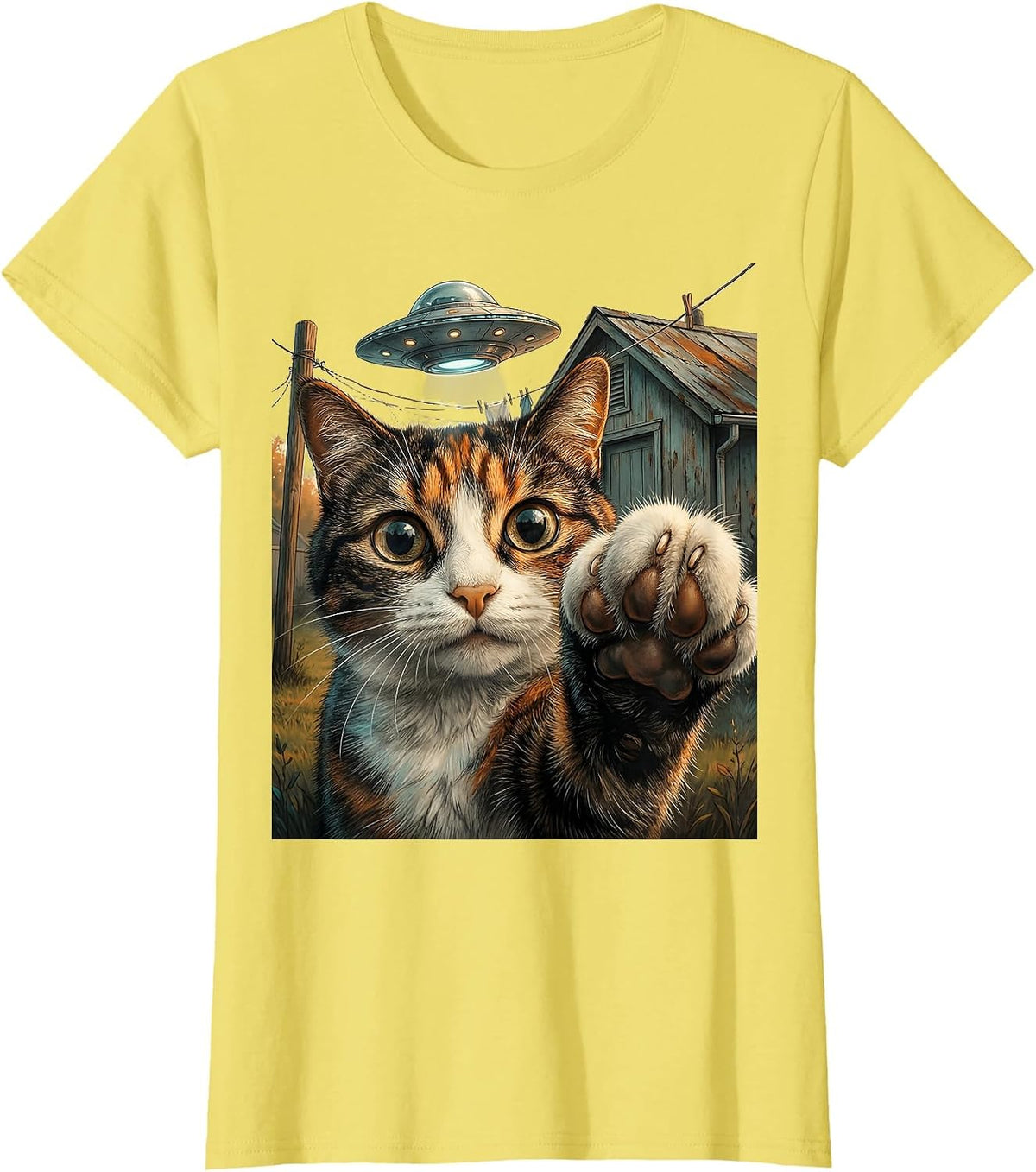 Startled Cat UFO Selfie Funny Cat Lover Gift T-Shirt - Lemon Yellow