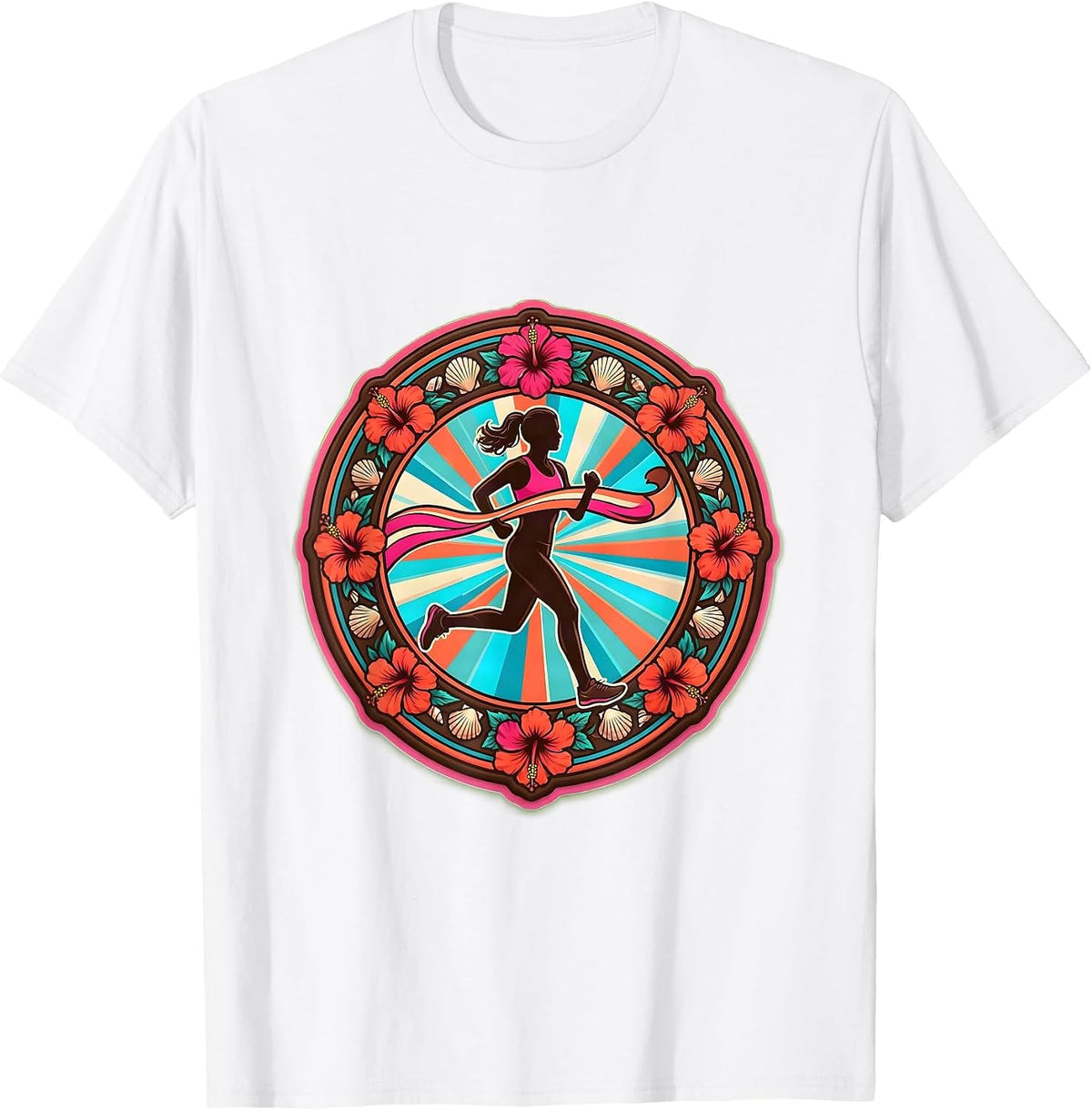 Men's Runner Bursting Through Finish Line Graphic Tee T-Shirt - White