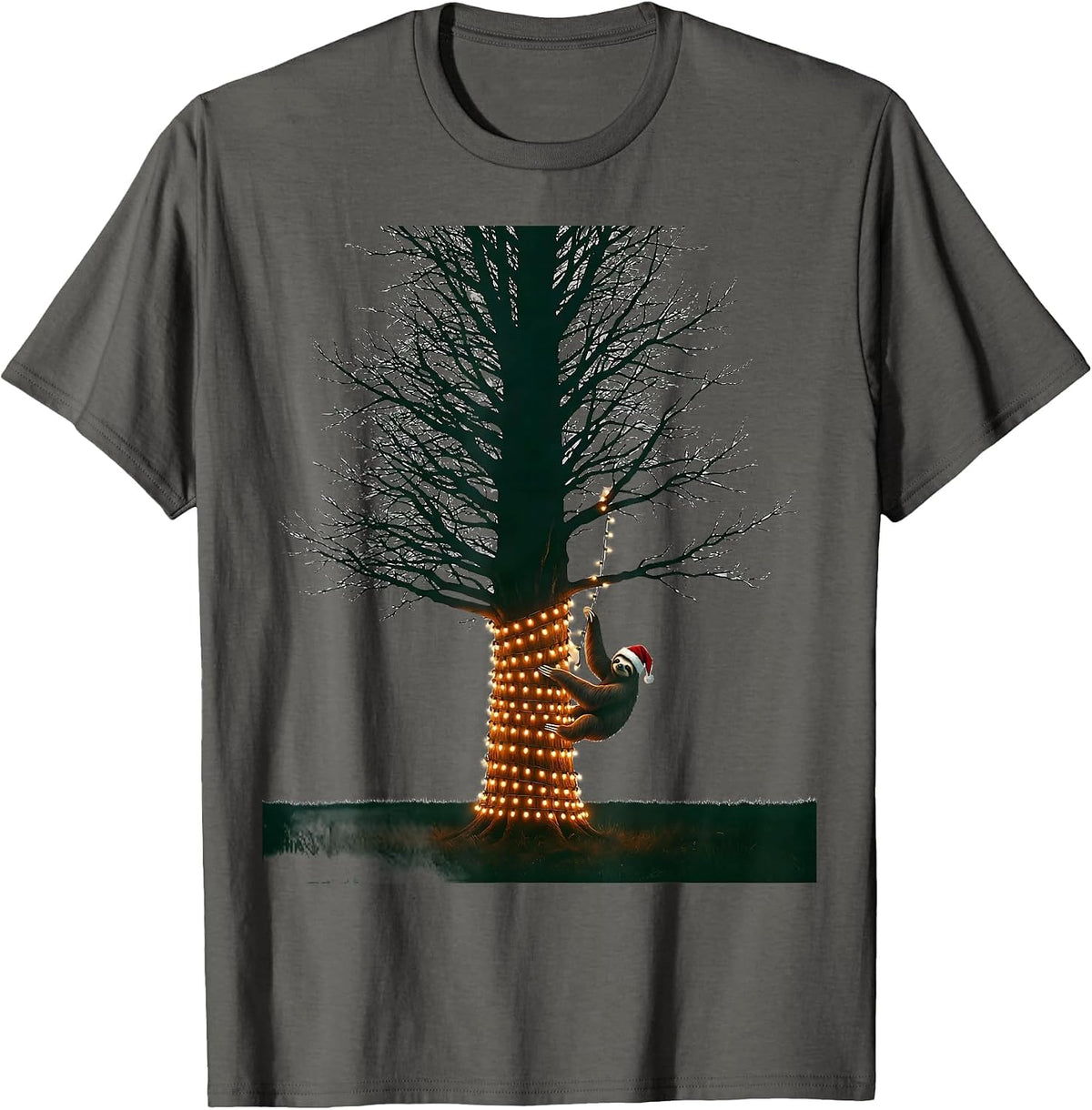 Men's Bare Evergreen Sloth Holiday Humor Sloth Lover T-Shirt - Asphalt Grey