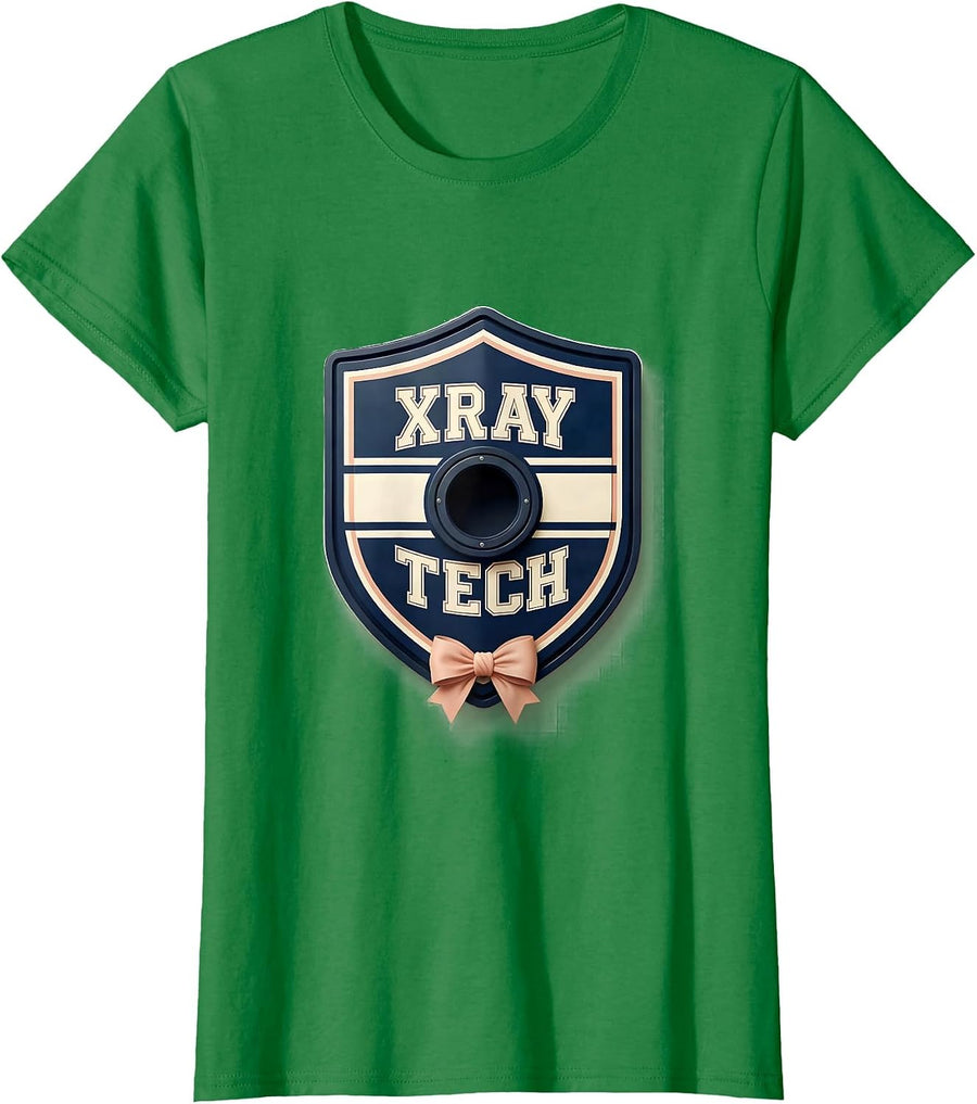 Women's XRAY TECH Blokette Sporty Femme Radiology Tech Coquette Bow T-Shirt - Kelly Green