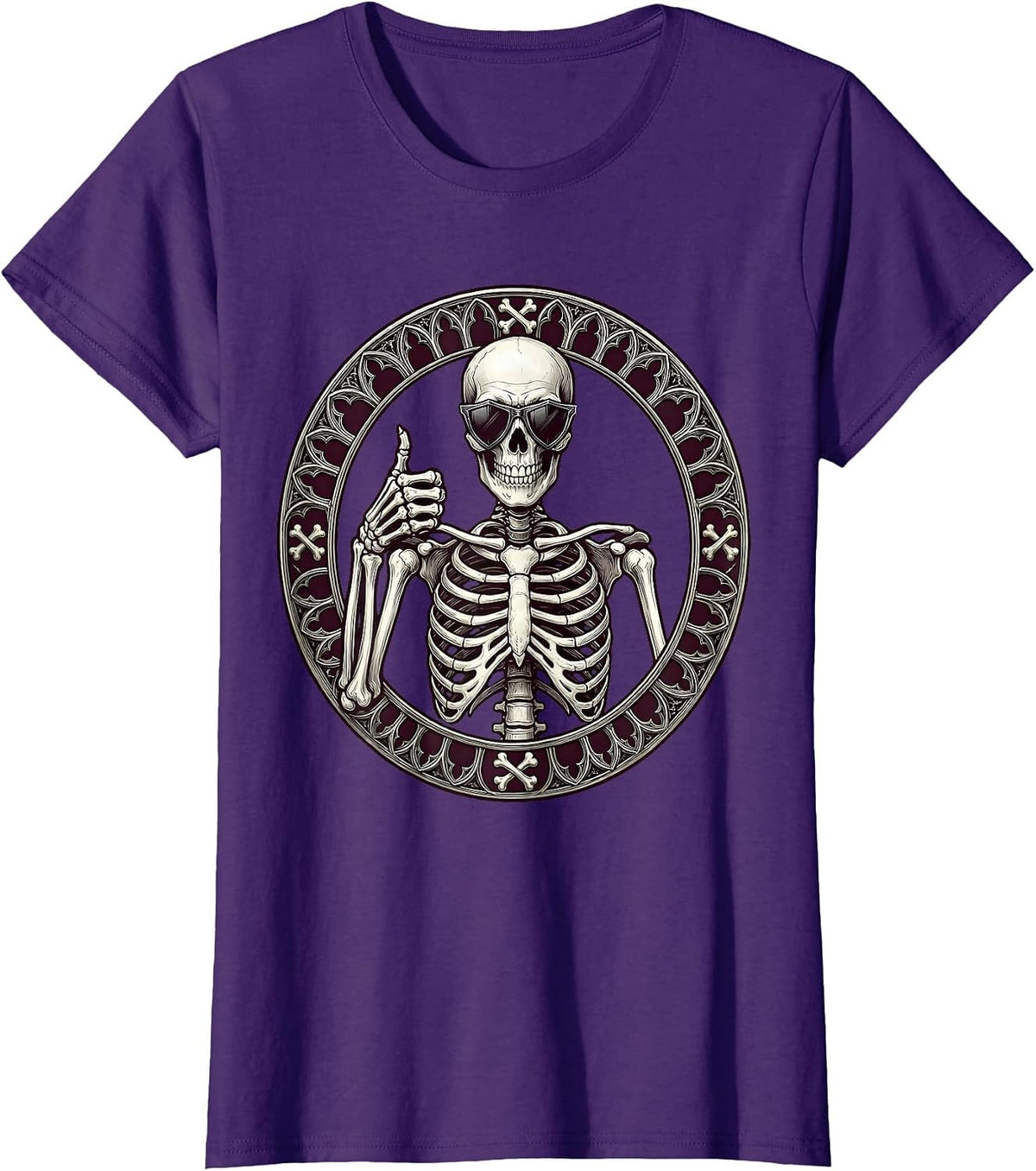 Women's Never Better Skeleton Thumbs Up Sunglasses T-Shirt - Purple