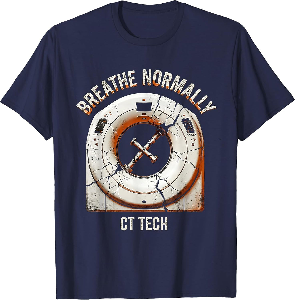 Men's Breathe Normally — CT Tech Distressed Radiology Technologist T-Shirt - Navy Blue