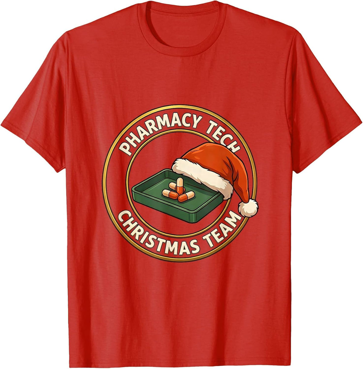 Men's Pharmacy Tech Christmas Team Funny Pharmacy Technician T-Shirt - Red