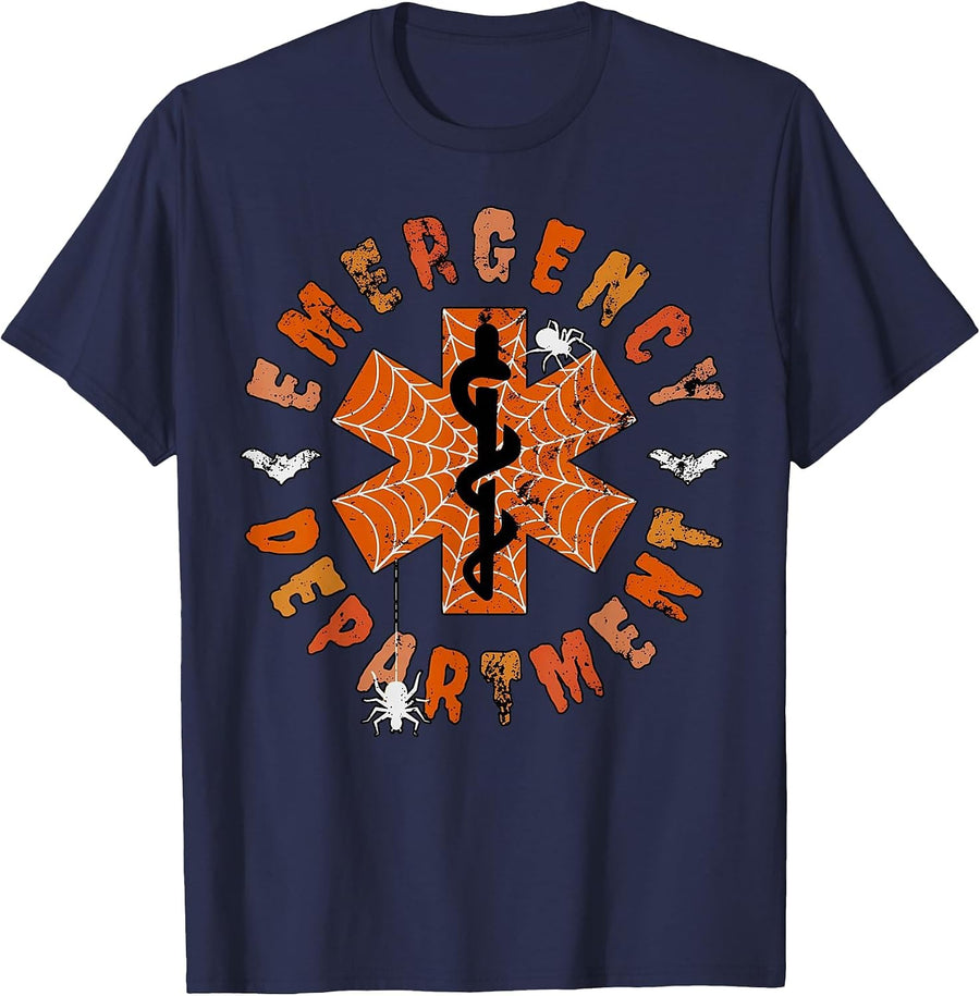 Emergency Department Halloween Costume Er Fall Pumpkin Nurse T-Shirt - Navy Blue