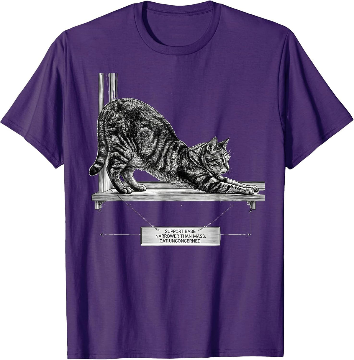 Men's Support Base Narrower Than Mass Cat Unconcerned Funny T-Shirt - Purple