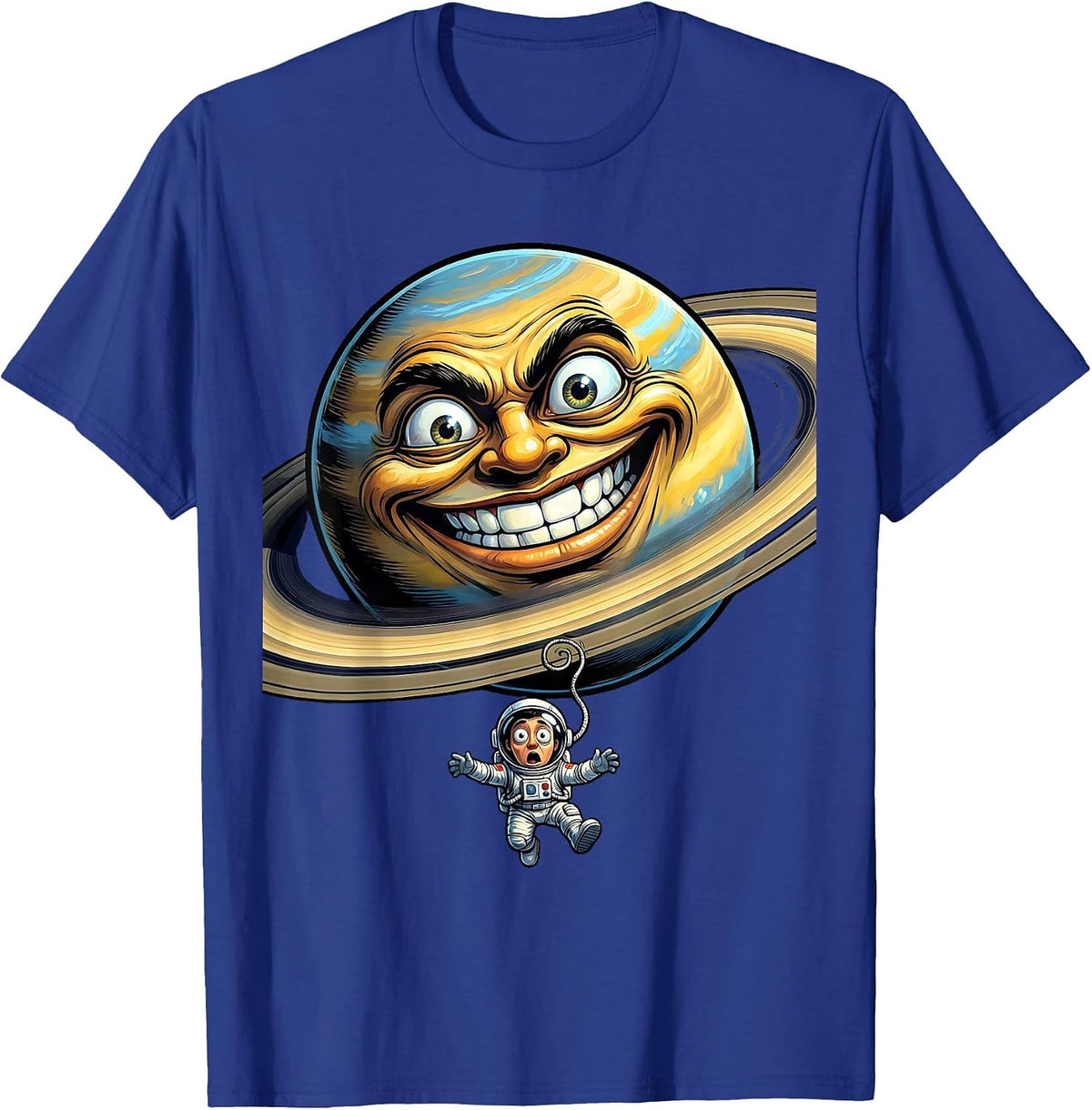 Tiny Astronaut Floating Near Huge Planet Design T-Shirt - Royal Blue