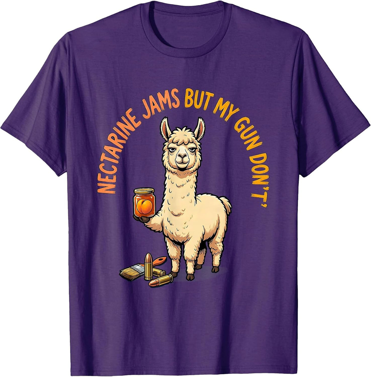 Men's Nectarine Jams But My Gun Don't Funny Llama Gun Lover T-Shirt - Purple