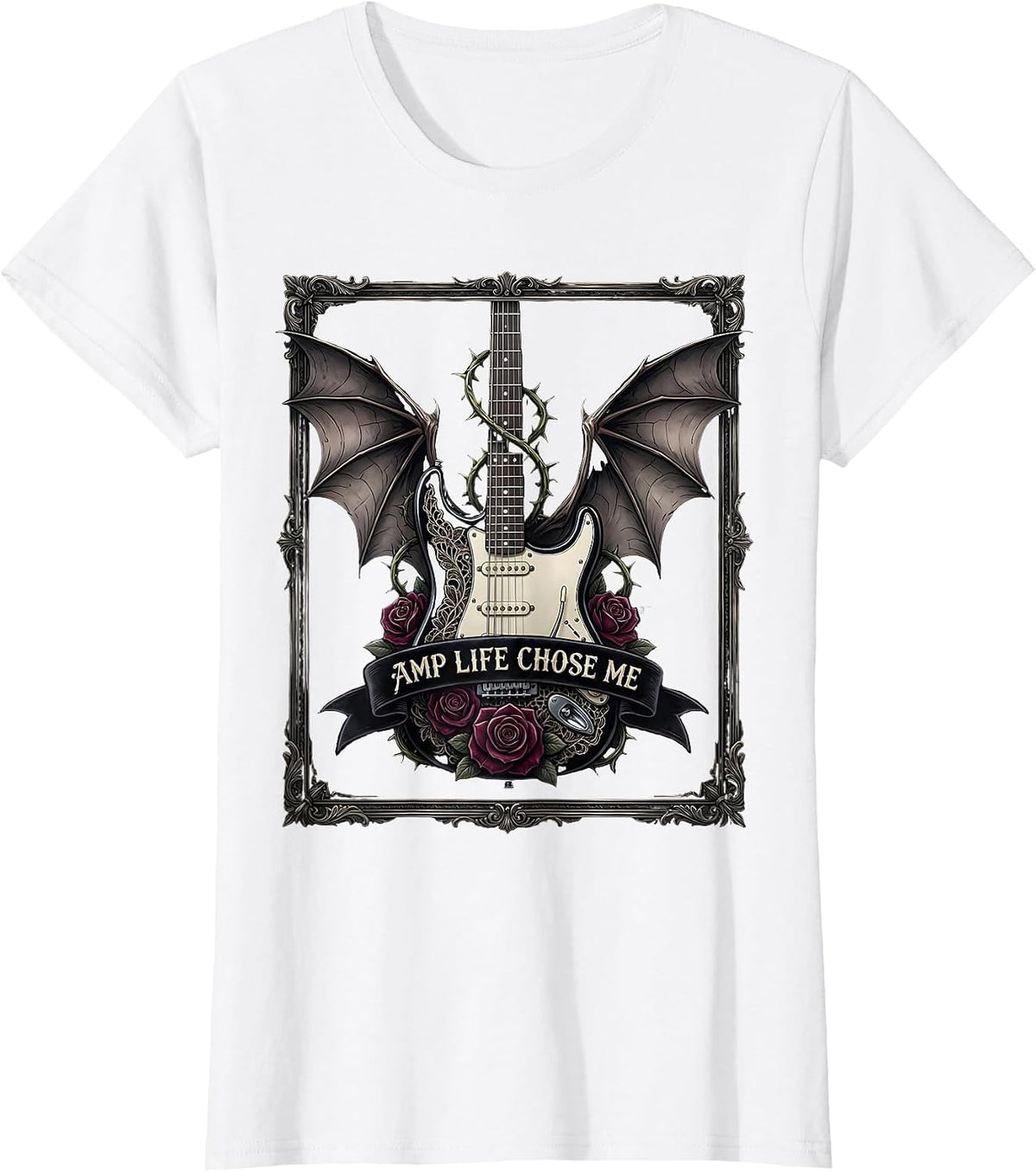Women's Amp Life Chose Me Heavy Metal Music Design T-Shirt - White