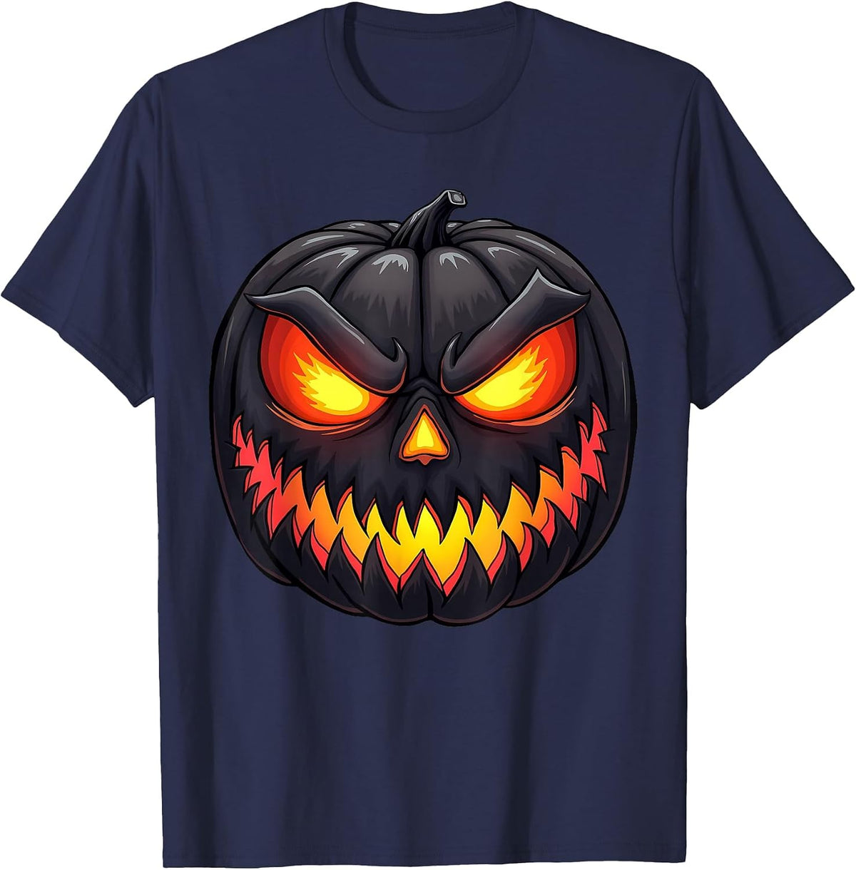 Scary Jack O Lantern Creepy Pumpkin Face Halloween Costume T-Shirt - Navy Blue