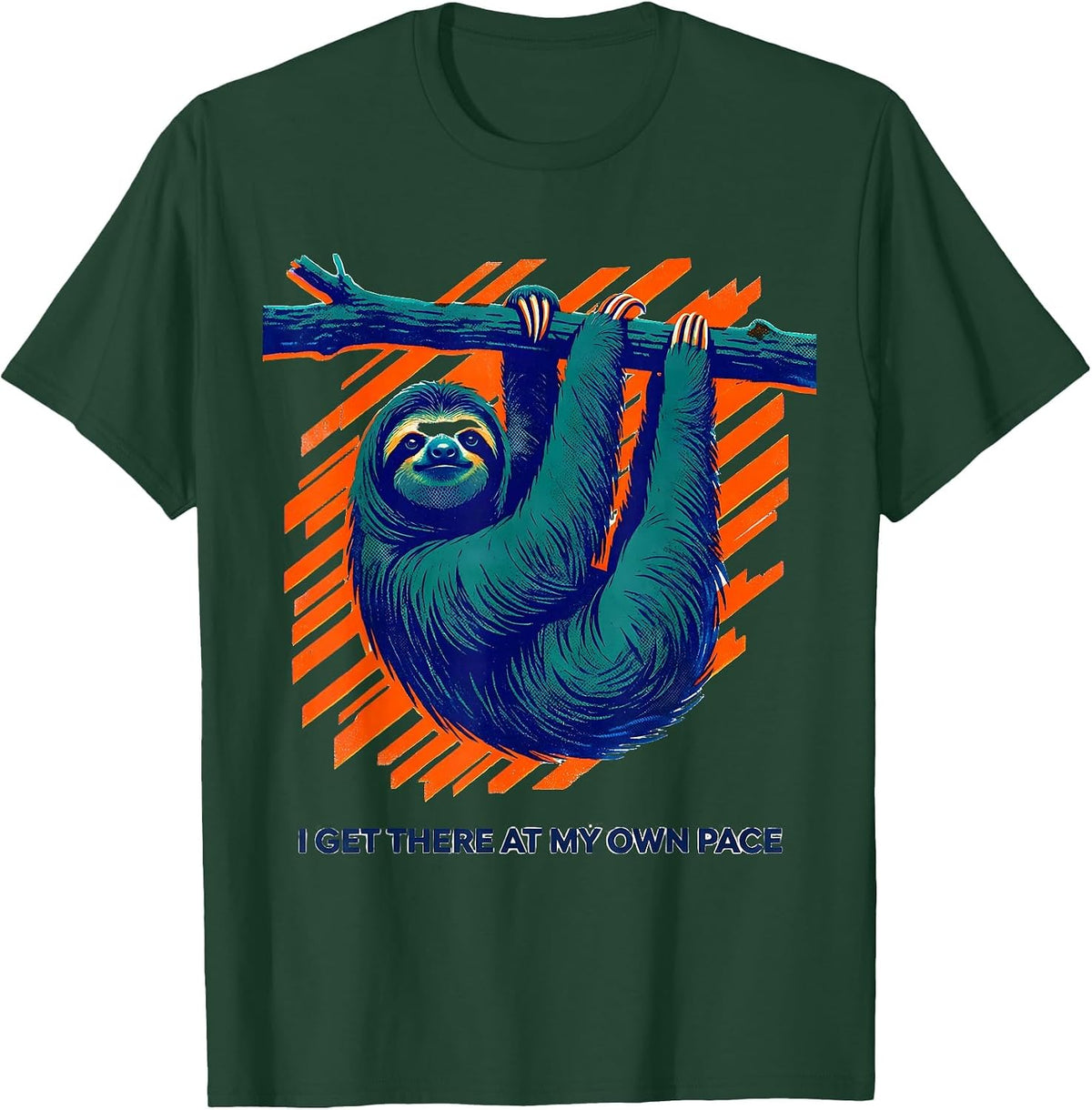 Men's I Get There At My Own Pace Funny Sloth Lover Lazy Humor T-Shirt - Dark Green