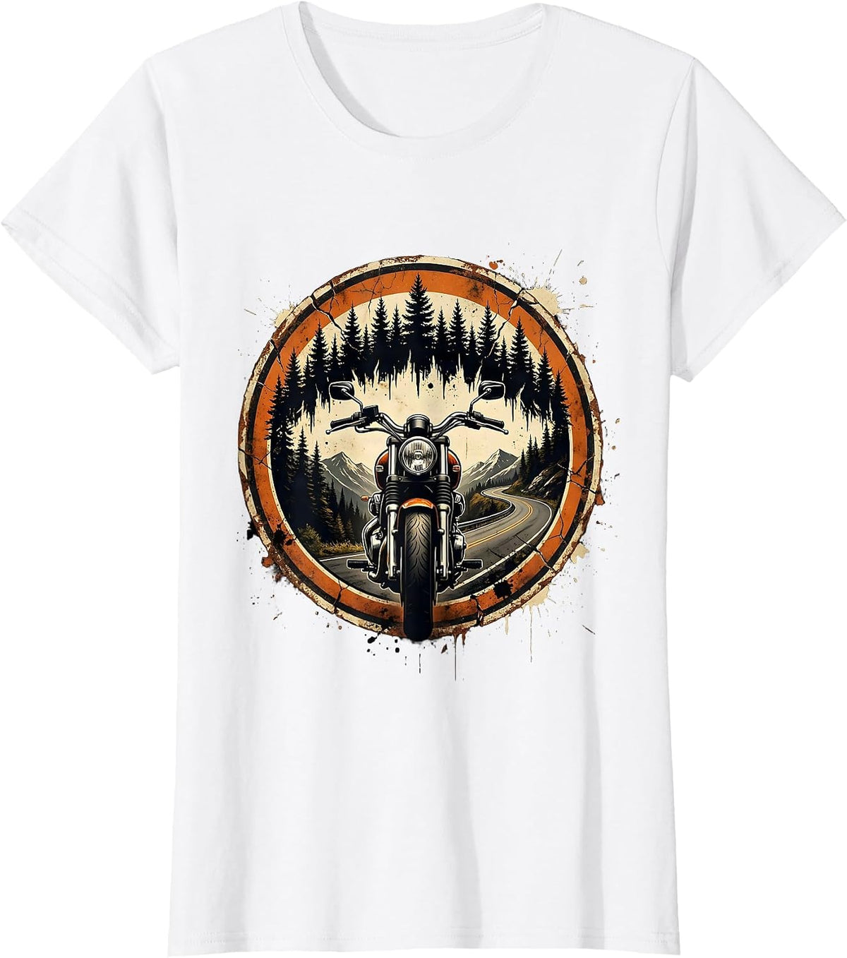Mountain Road Pine Forest Biker Graphic Tee T-Shirt - White