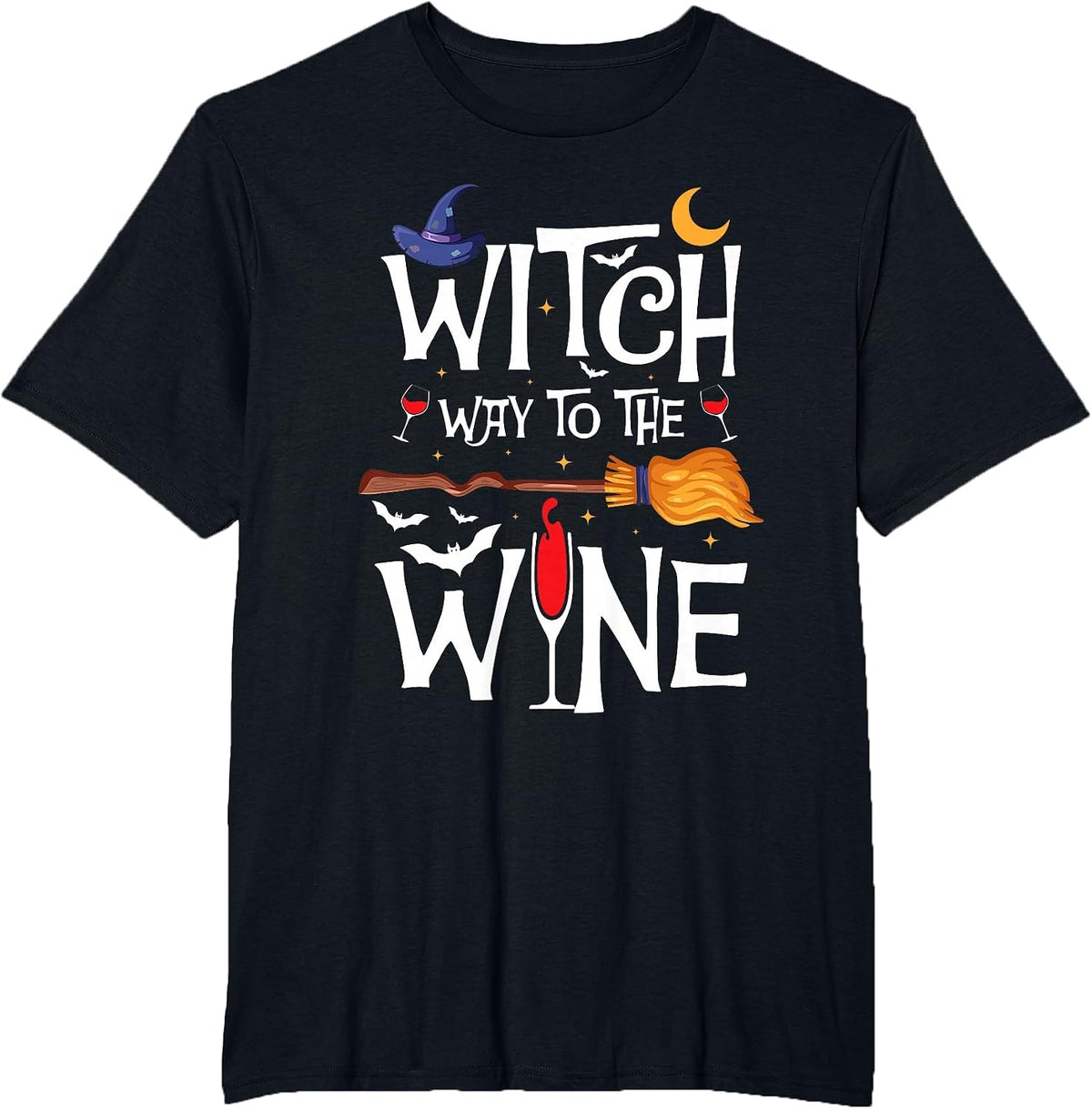 Witch Way to The Wine Halloween Party Costume T-Shirt - Black