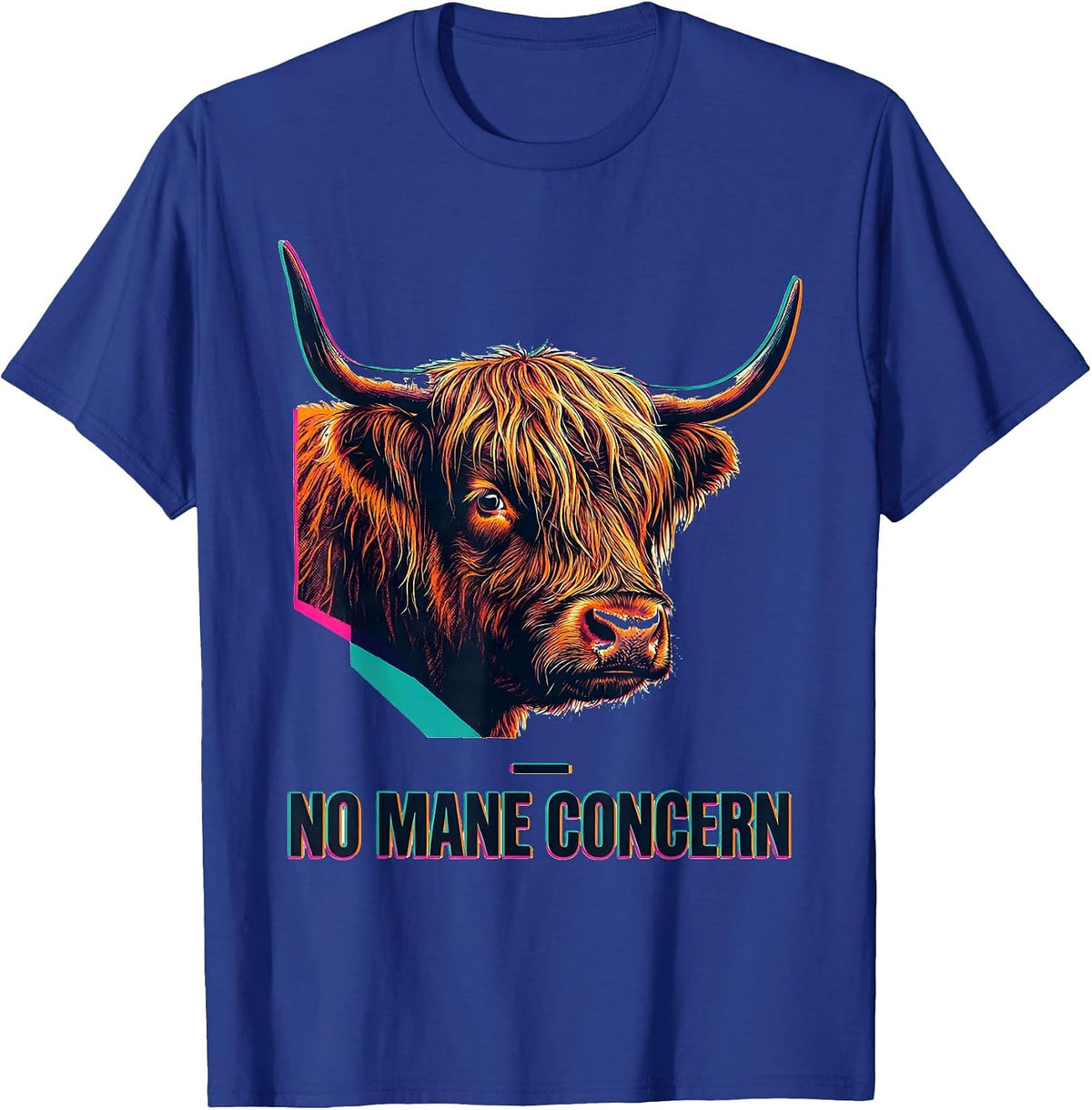 Men's No Mane Concern Funny Highland Cow Farm Animal Lover Humor T-Shirt - Royal Blue
