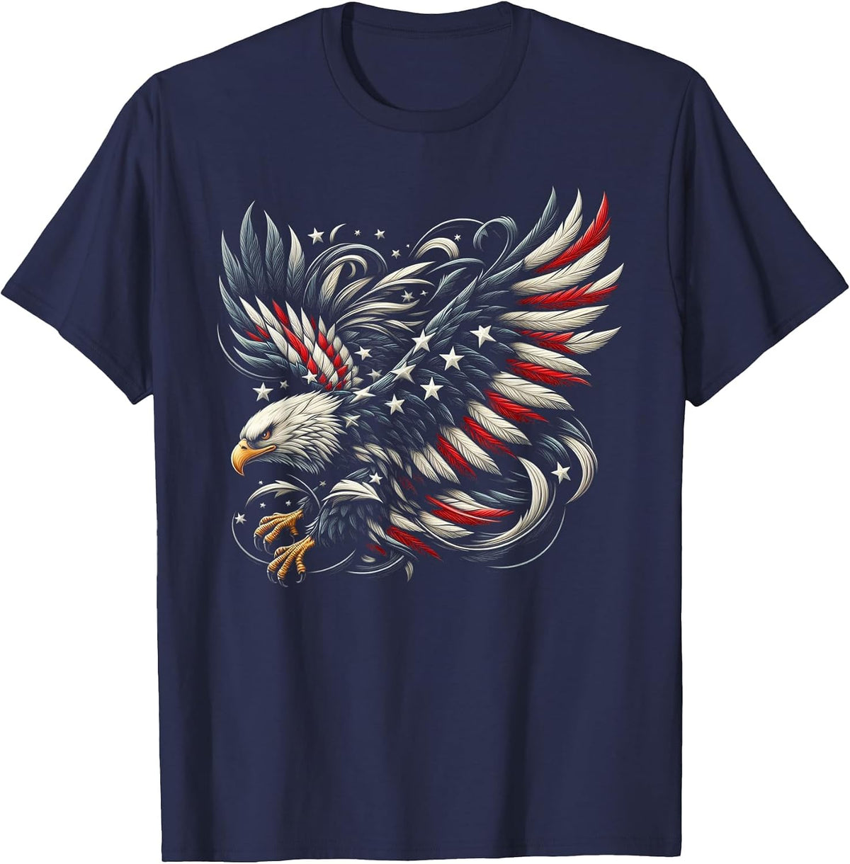 Patriotic American with Eagle and USA Flag T-Shirt - Navy Blue