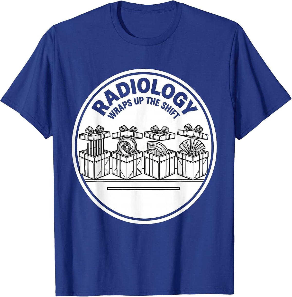 Radiology Wraps Up The Shift Funny Xray Tech Christmas T-Shirt - Royal Blue