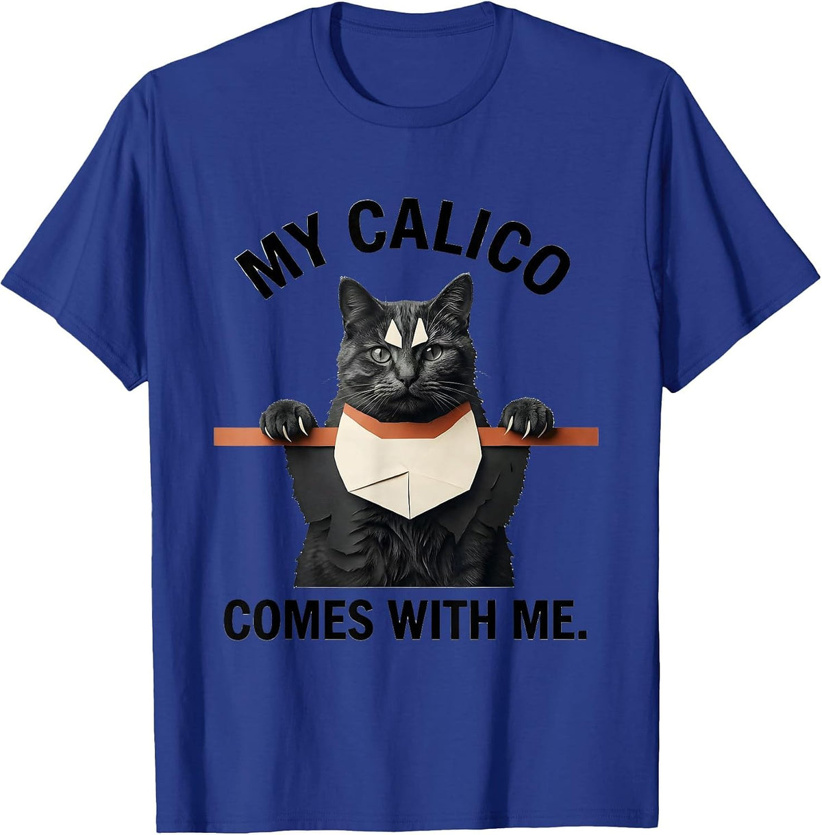 My Calico Comes With Me Cute Cat Lover Pet Pocket Novelty T-Shirt - Royal Blue