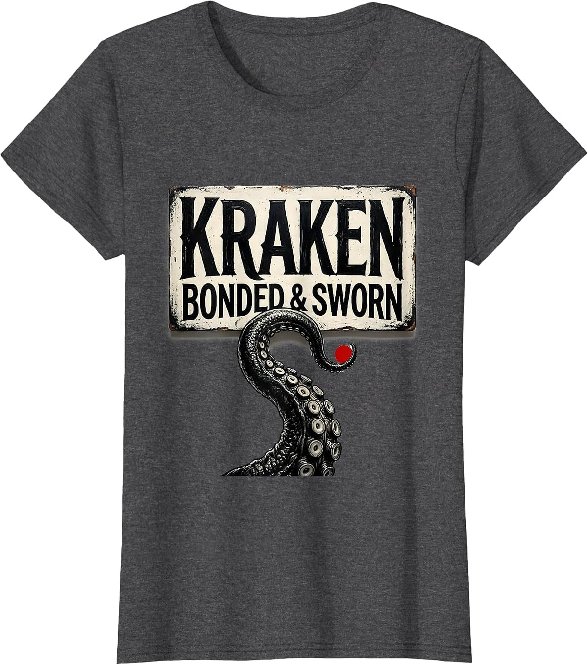 Women's Kraken Bonded Sworn Vintage Octopus Lover Sea Creature T-Shirt - Dark Heather Grey