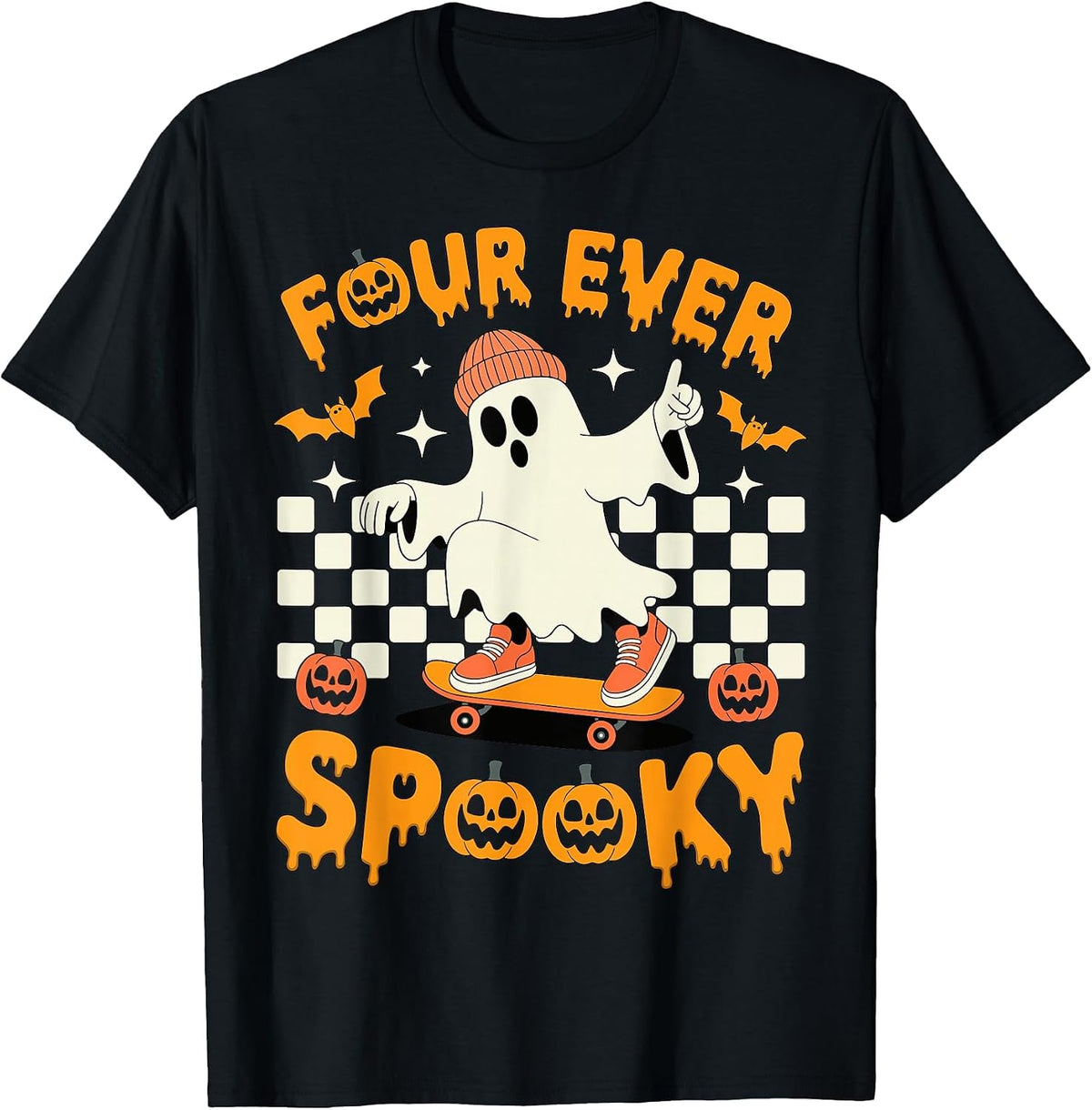 Four Ever Spooky Boys Halloween 4th Birthday Party Costume T-Shirt - Black