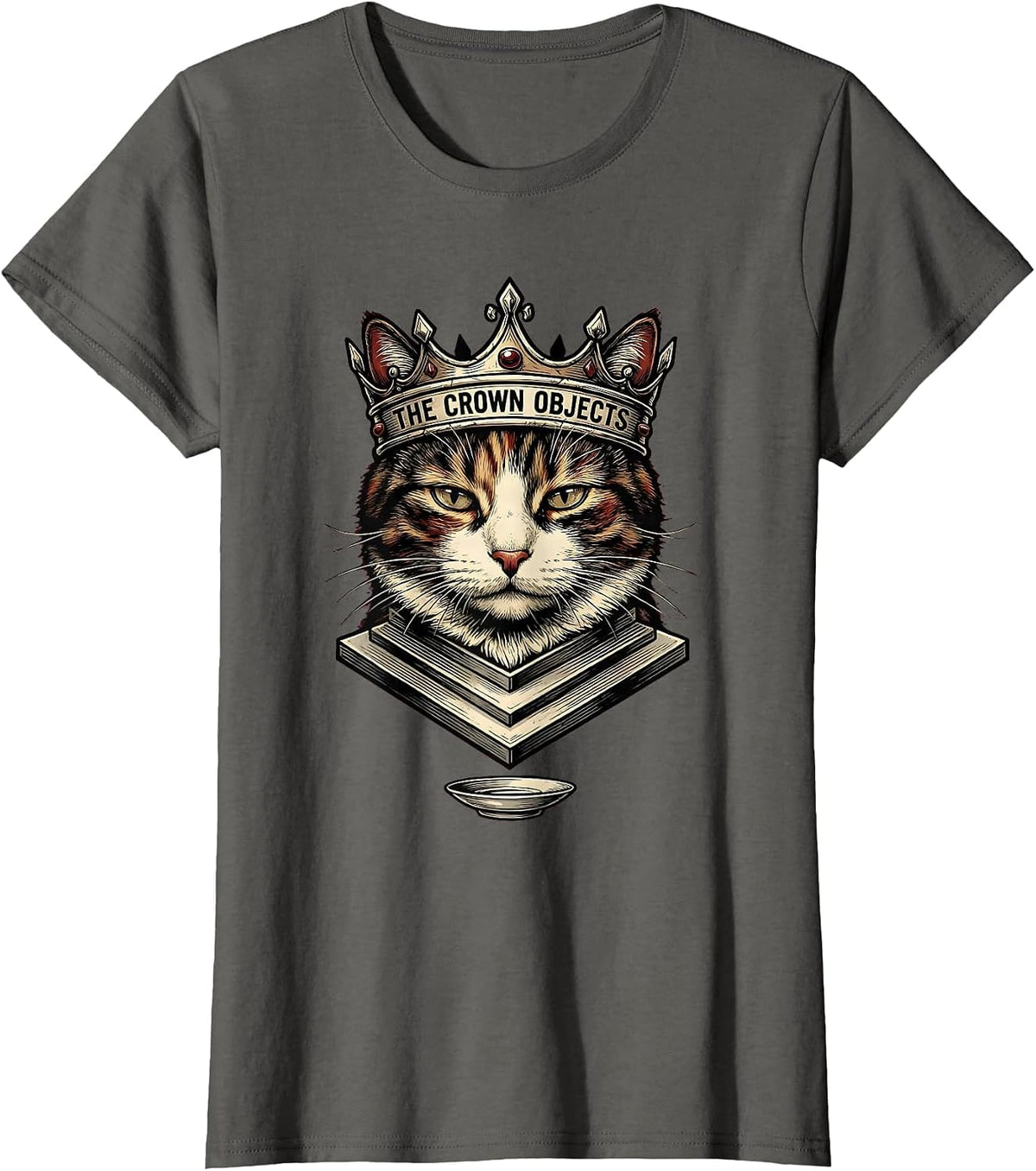 Women's The Crown Objects Tattoo Crowned Cat Meme Humor T-Shirt - Asphalt Grey