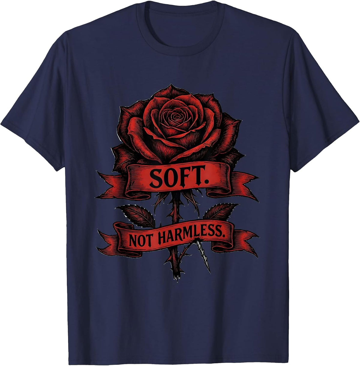 Soft. Not Harmless Gothic Dark Romance Dark Aesthetic T-Shirt - Navy Blue