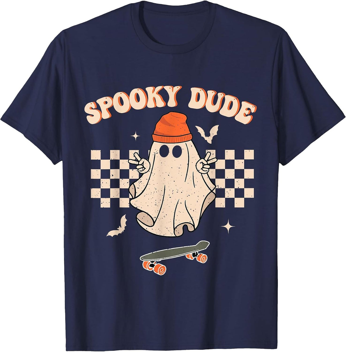 Spooky Dude Toddler Retro Groovy Hippie Halloween Cute Ghost T-Shirt - Navy Blue