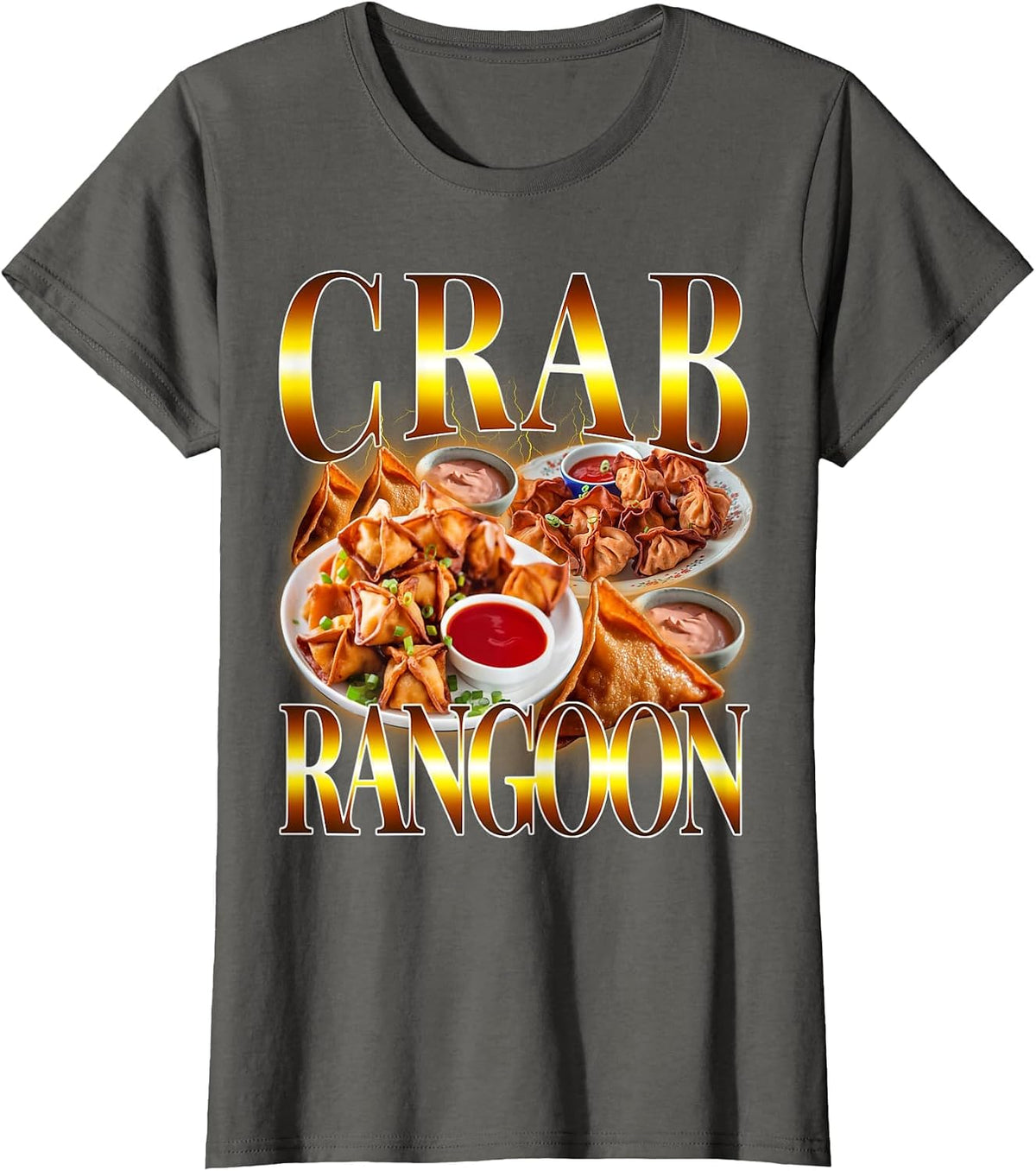 Funny Crab Rangoon Meme Bootleg Retro Vintage Rap Style 90s T-Shirt - Asphalt Grey