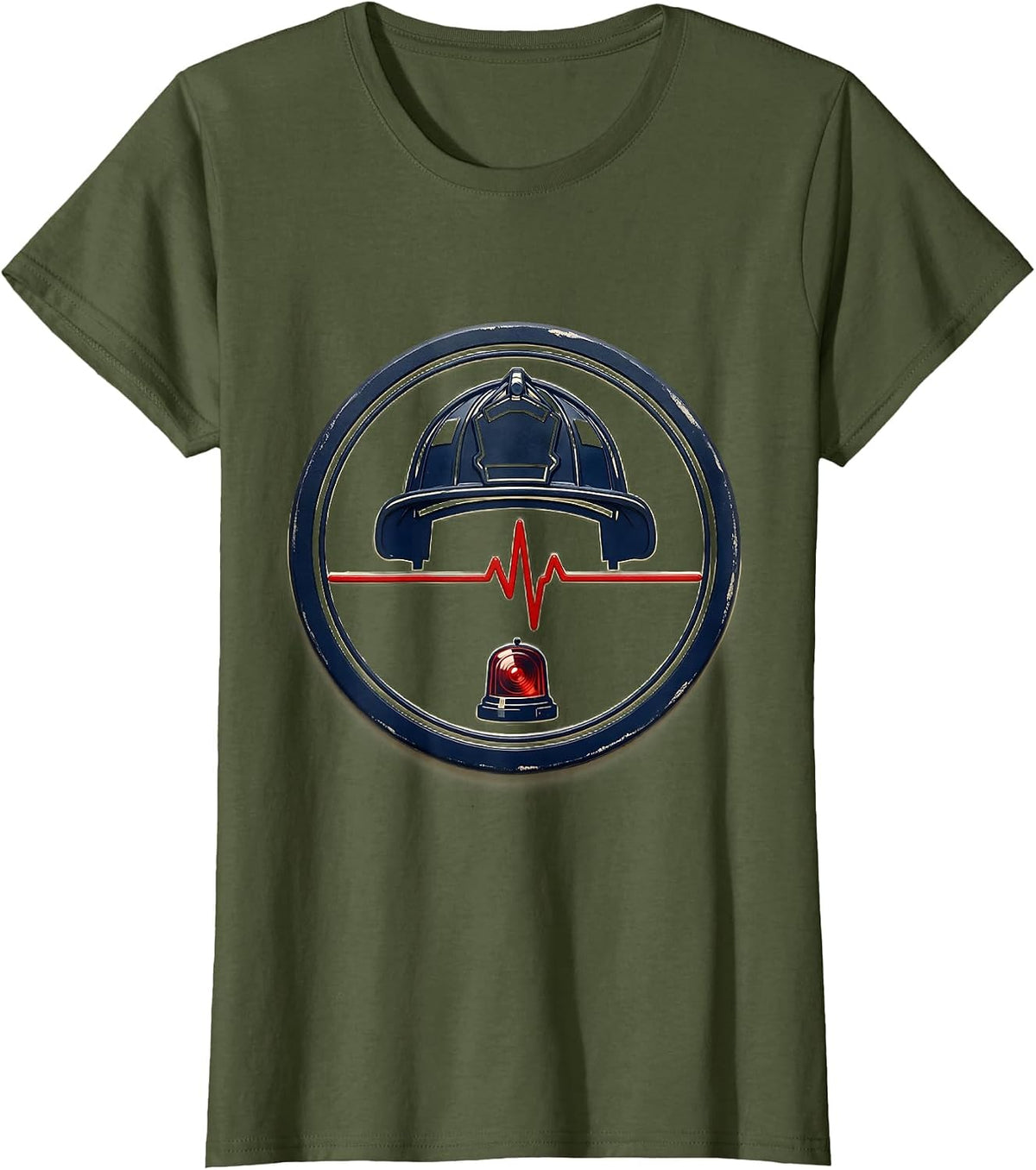 Women's Paramedic Badge ECG Pulse Line Humor EMS Worker T-Shirt - Olive Green
