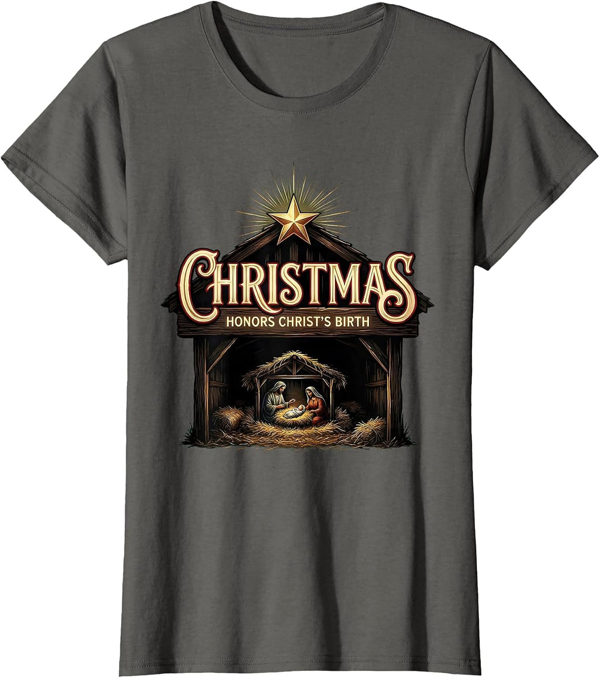 Women's Christmas Honors Christ's Birth Religious Christian Faith T-Shirt - Asphalt Grey