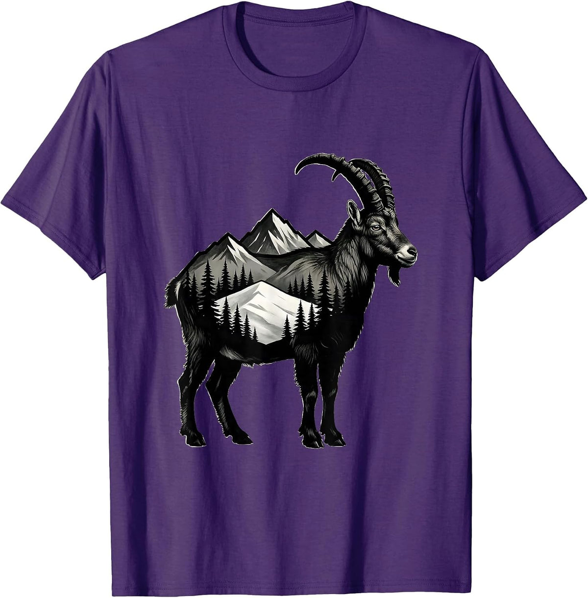Mountain Goat Silhouette Vintage Hiking Nature Enthusiast T-Shirt - Purple