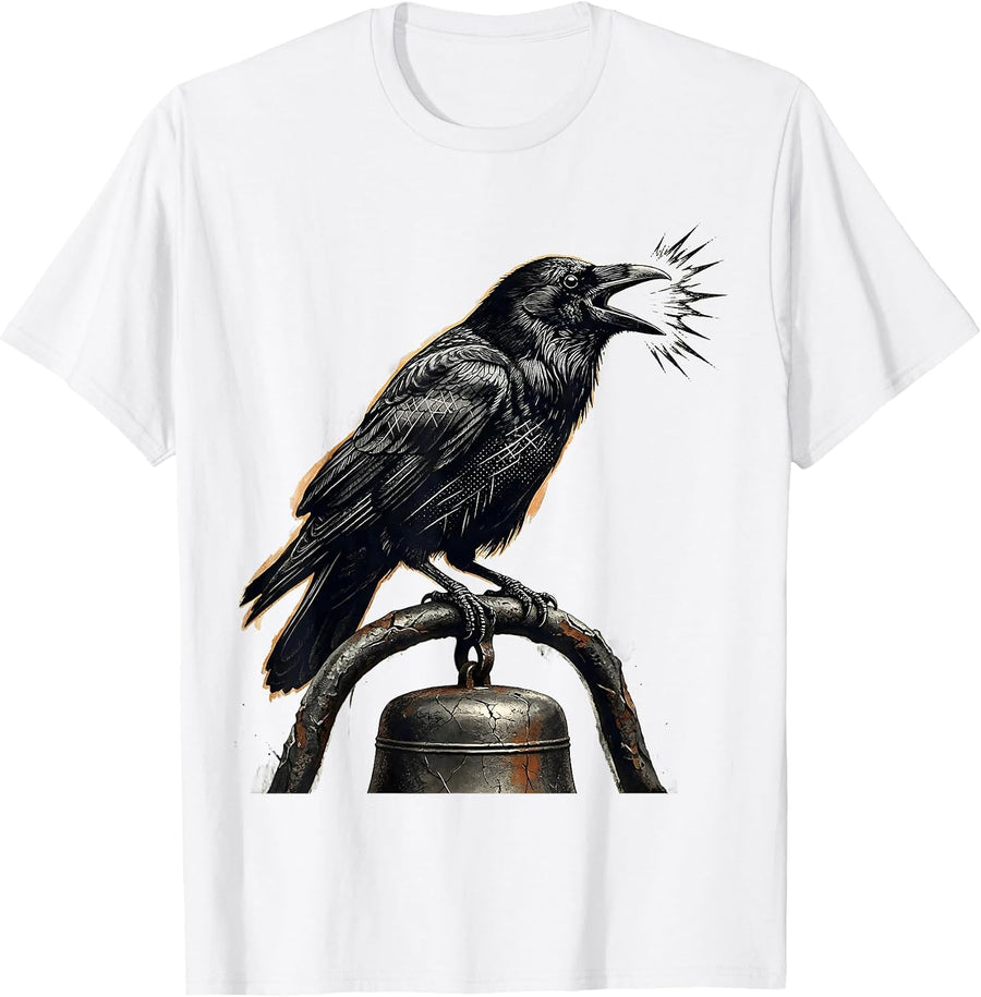 Men's F-Caw-F Crow Distressed Gothic Humor Halloween T-Shirt - White