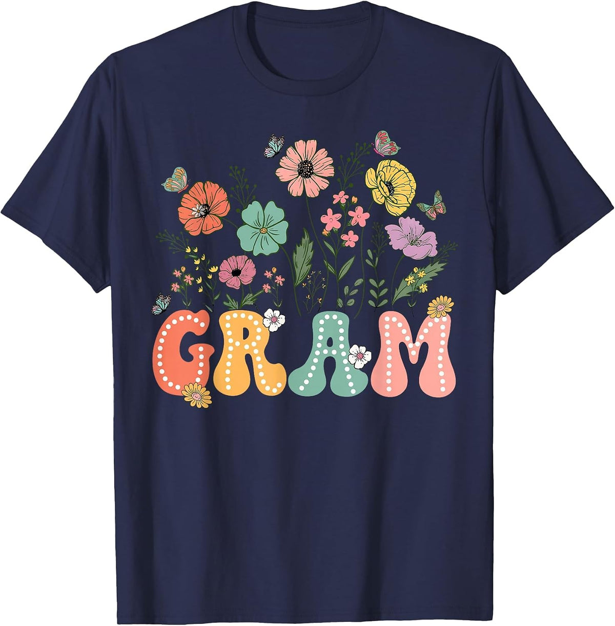 Gram Mothers Day for Grandma Wildflower Floral Women T-Shirt - Navy Blue
