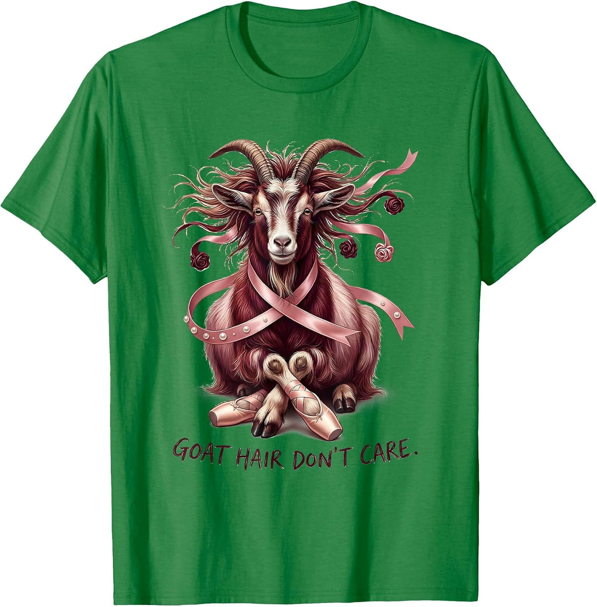 Men's Goat Hair Don't Care Funny Goat Lover Design T-Shirt - Kelly Green