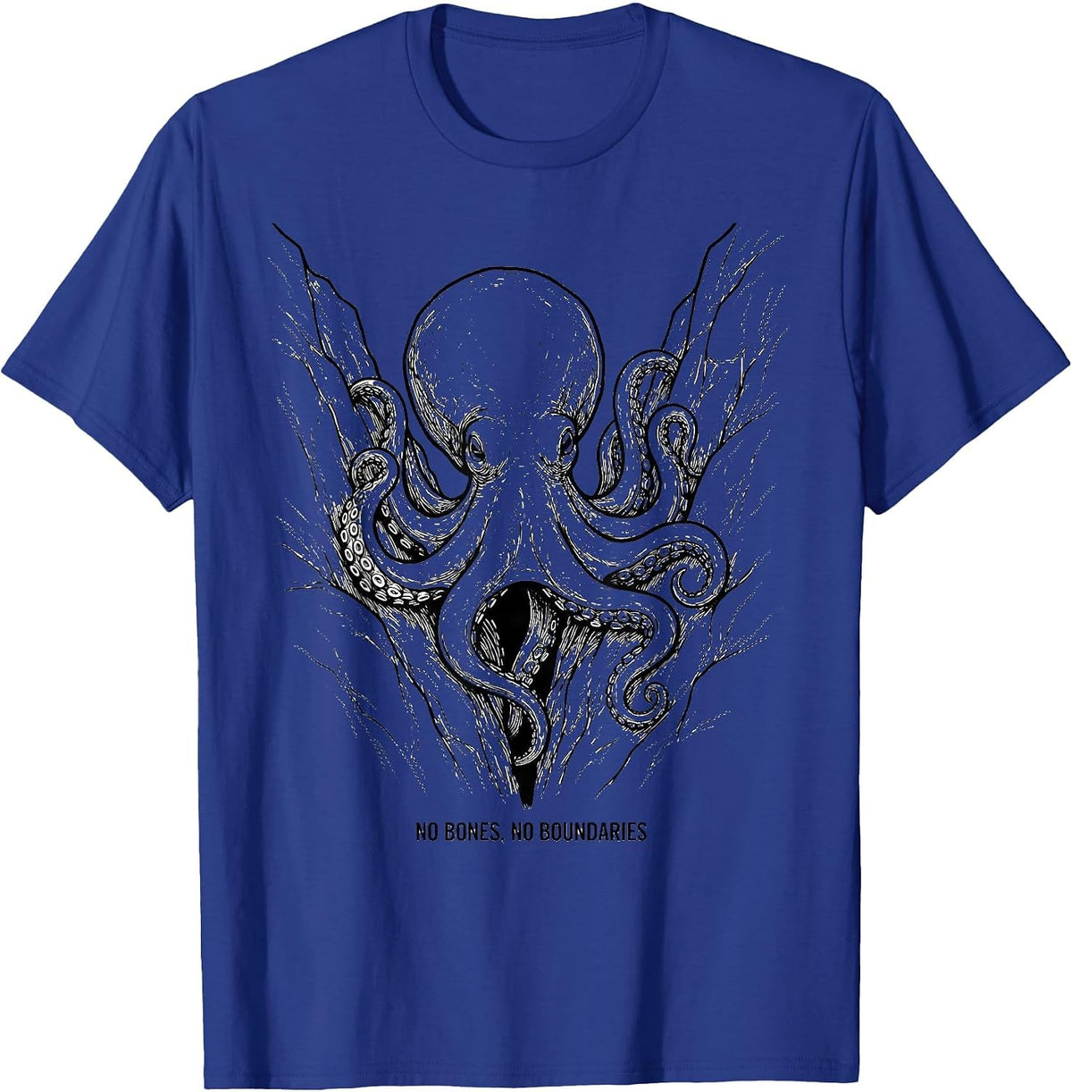 No Bones, No Boundaries Line Art Octopus Ocean Animal Lover T-Shirt - Royal Blue